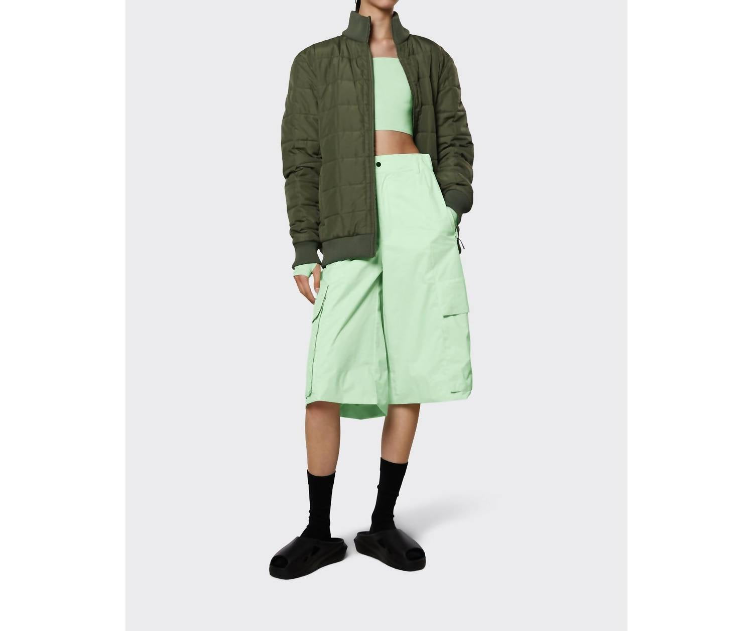 Shop Rains High Neck Jacket In Green