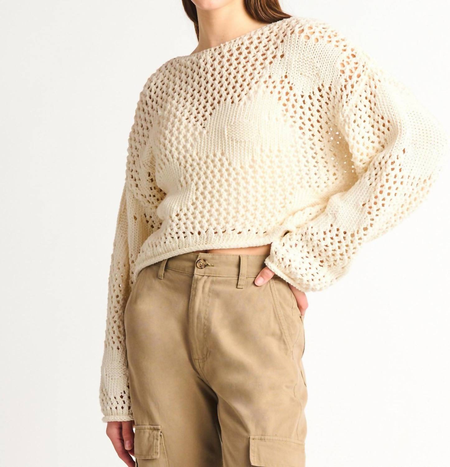 Shop Dex Floral Crotchet Sweater In Ivory In Gold