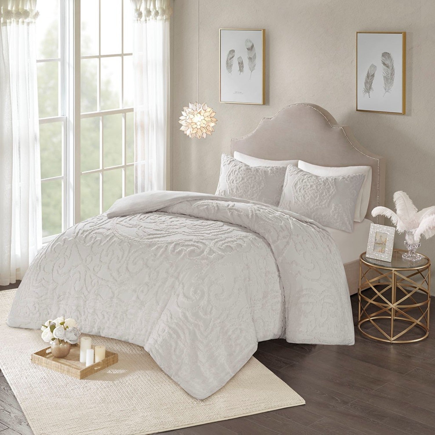 Streamdale 3-Piece Tufted Cotton Chenille Medallion Duvet Cover Set