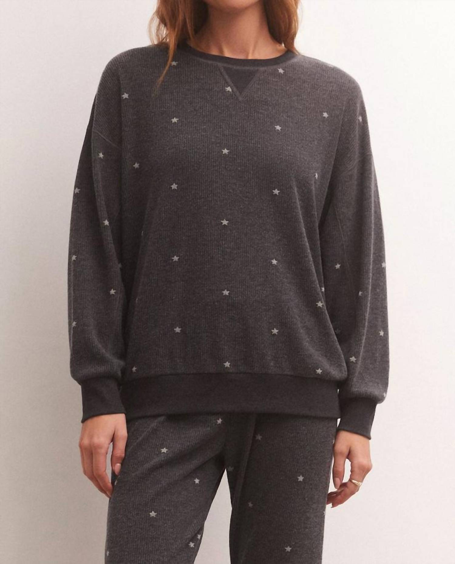Shop Z Supply Cozy Days Thermal Sweatshirt In Heather Black In Grey