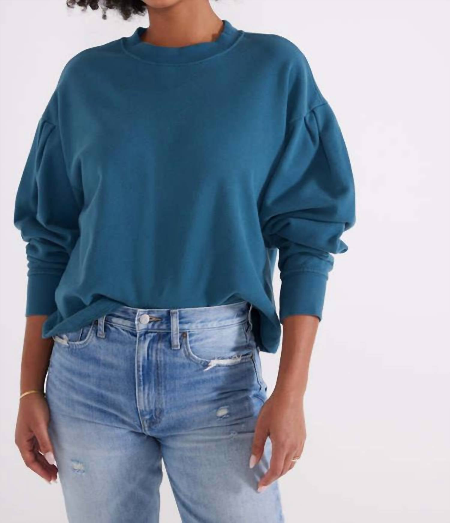 Shop Etica Jael Pleat Sleeve Sweatshirt In Lyons Blue