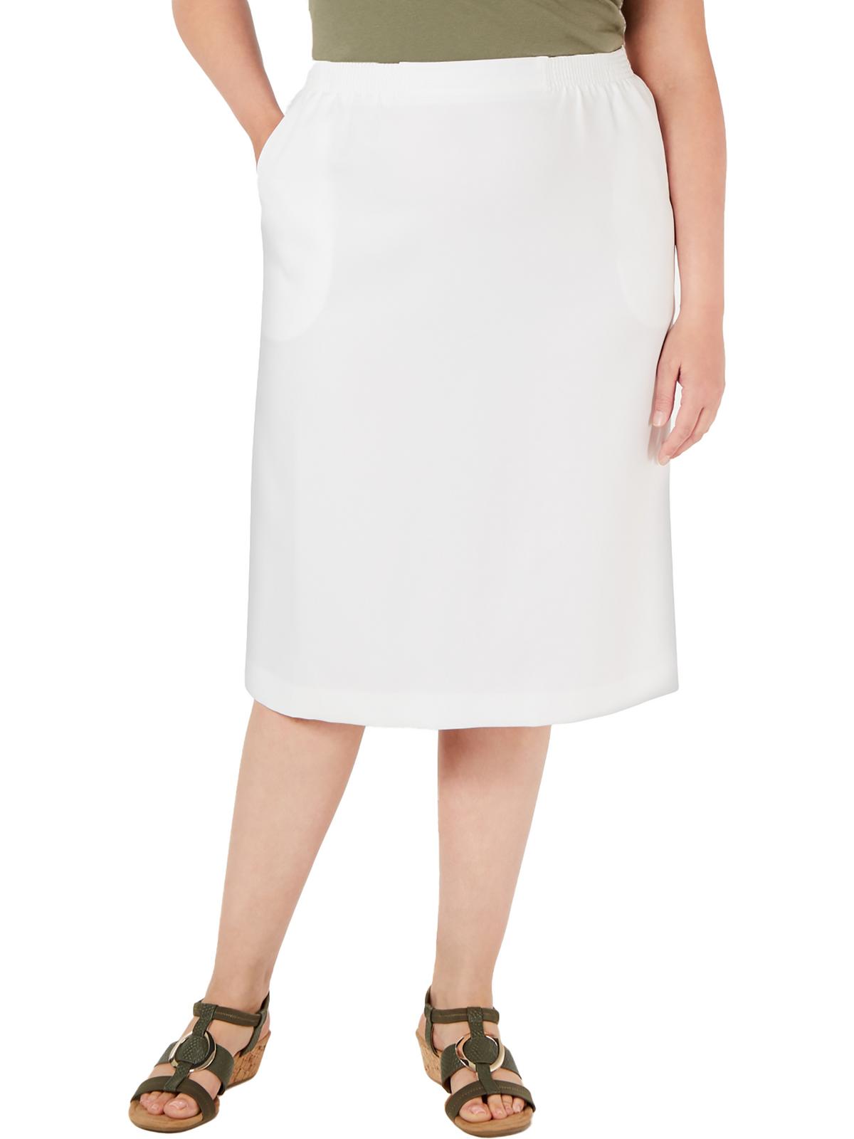 Shop Alfred Dunner Plus Womens Smocked Knee Length Midi Skirt In White