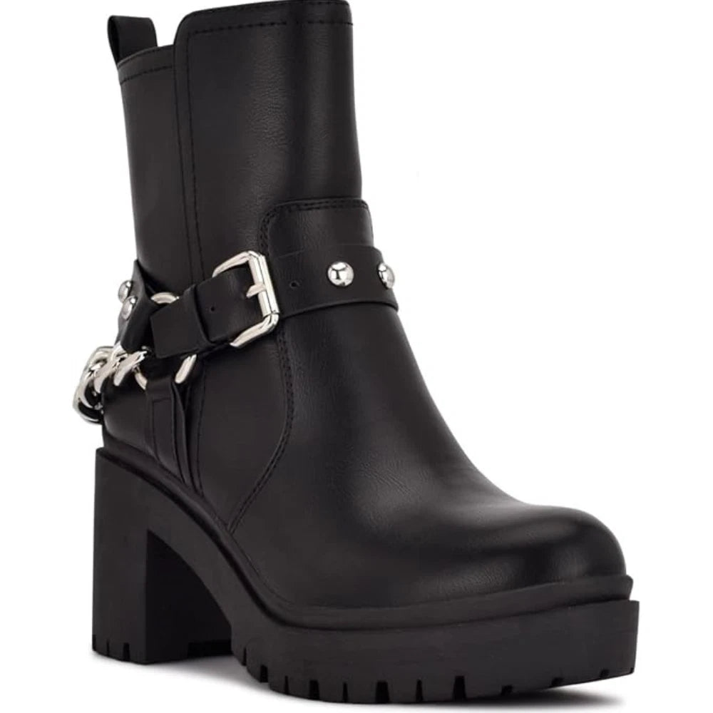 Nine West Quilip Womens Faux Leather Embellished Booties In Black