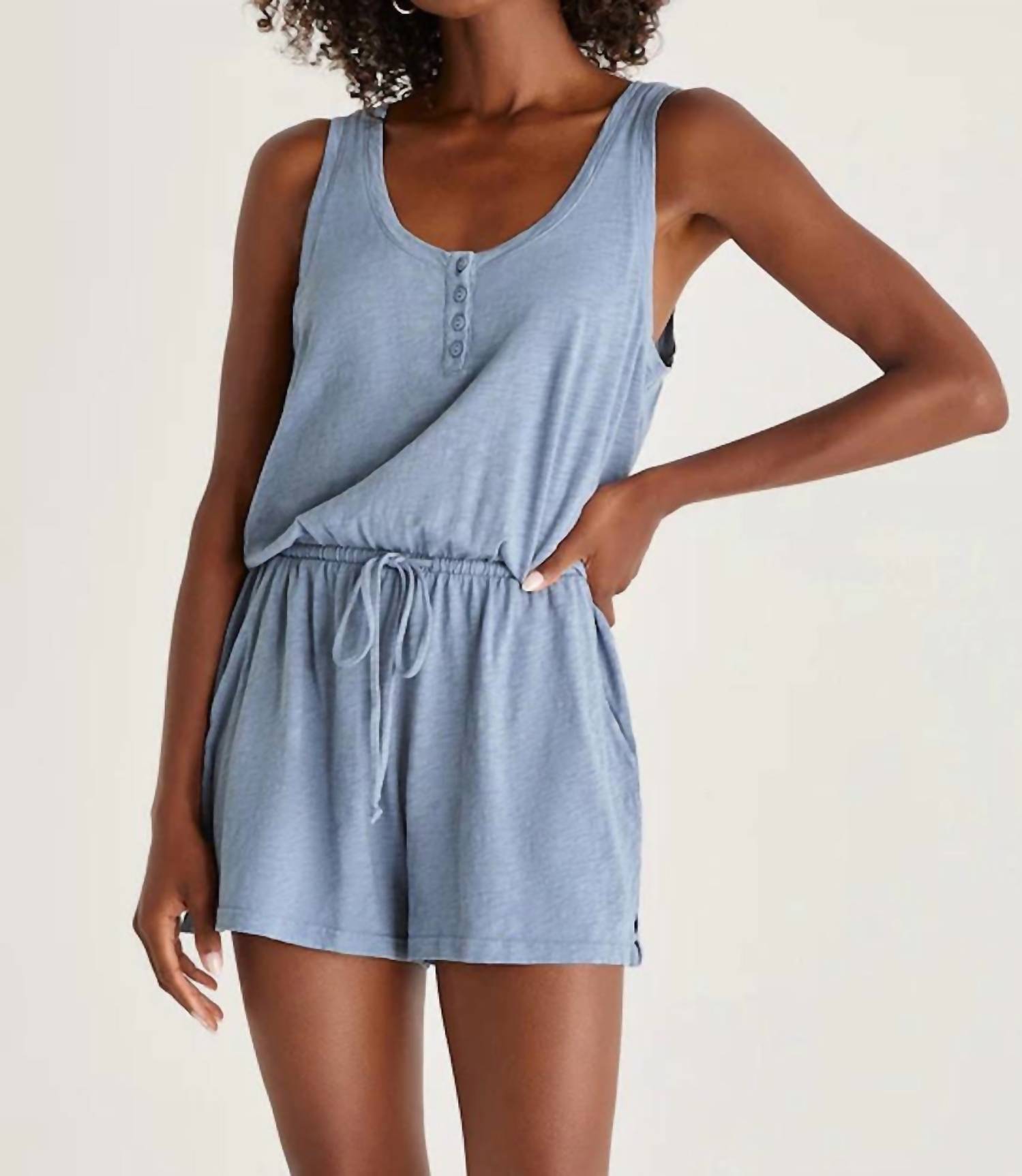 Z Supply Demi Slub Romper In Ocean In Blue