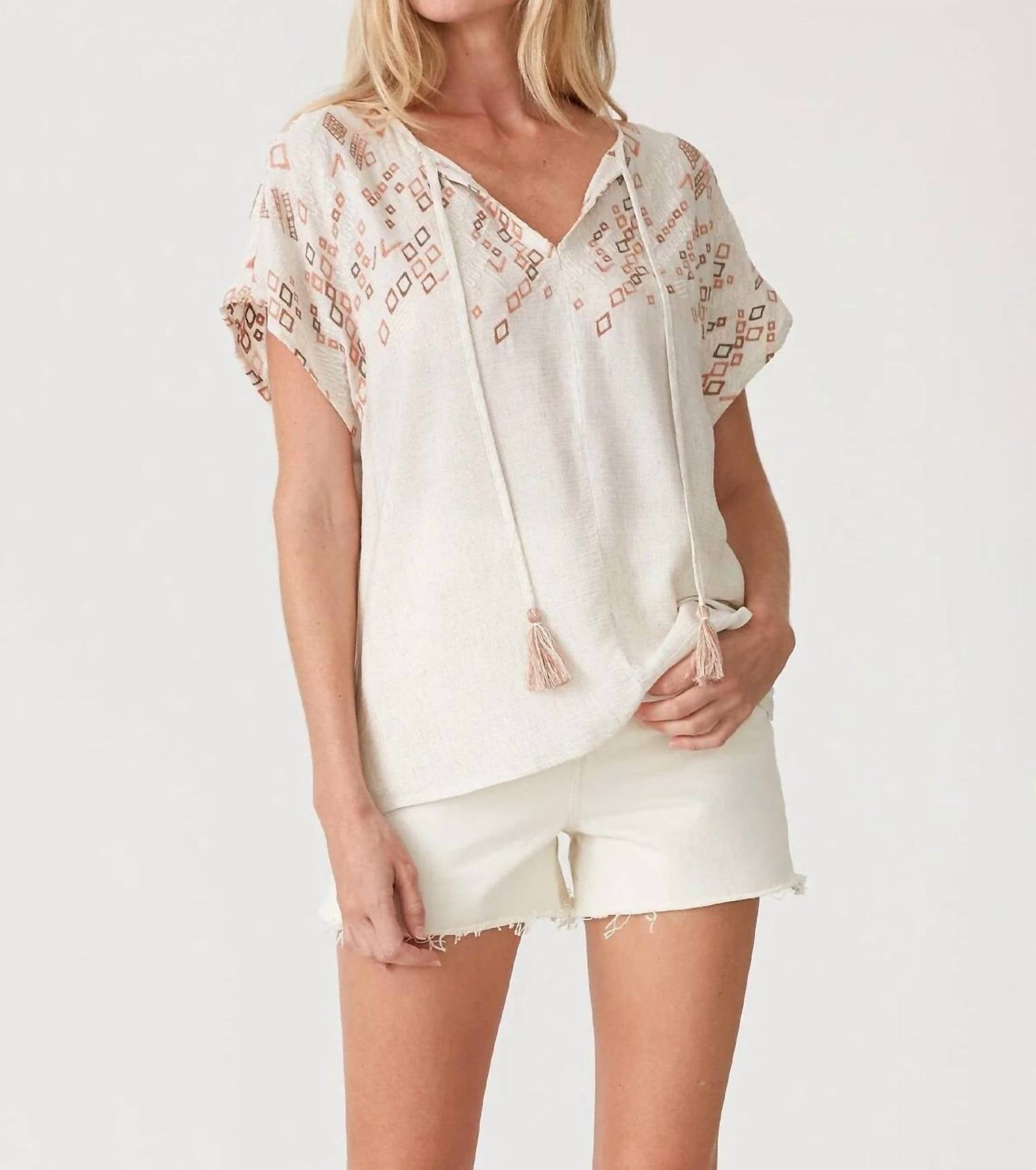 Lovestitch Vera Embroidered Top In Ivory In Multi