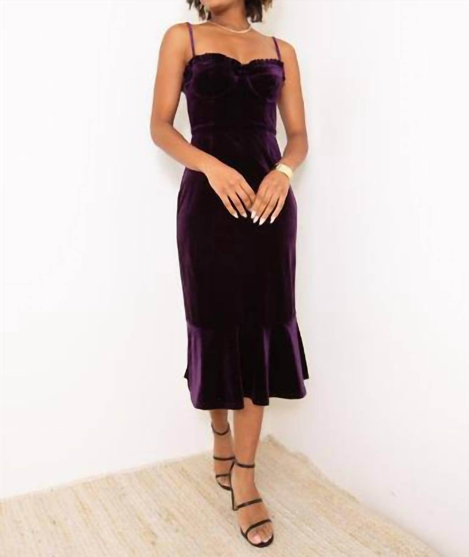 Shop Hutch Selene Velvet Midi Dress In Purple Velvet In Black