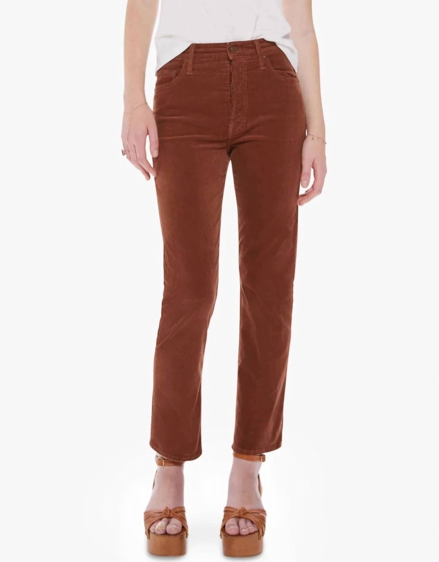 Shop Mother Tomkat Ankle Corduroy Pant In Friar Brown