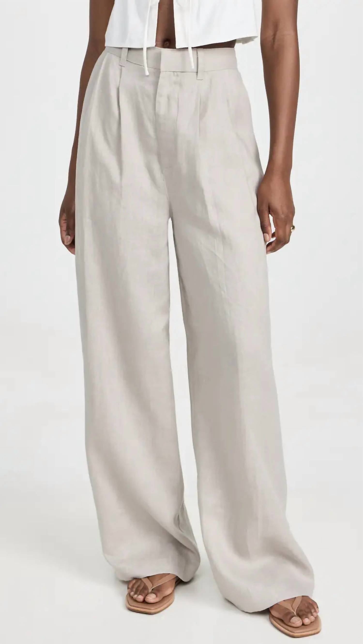 Shop Enza Costa Linen Pleated Wide Leg Pant In Mist In Beige