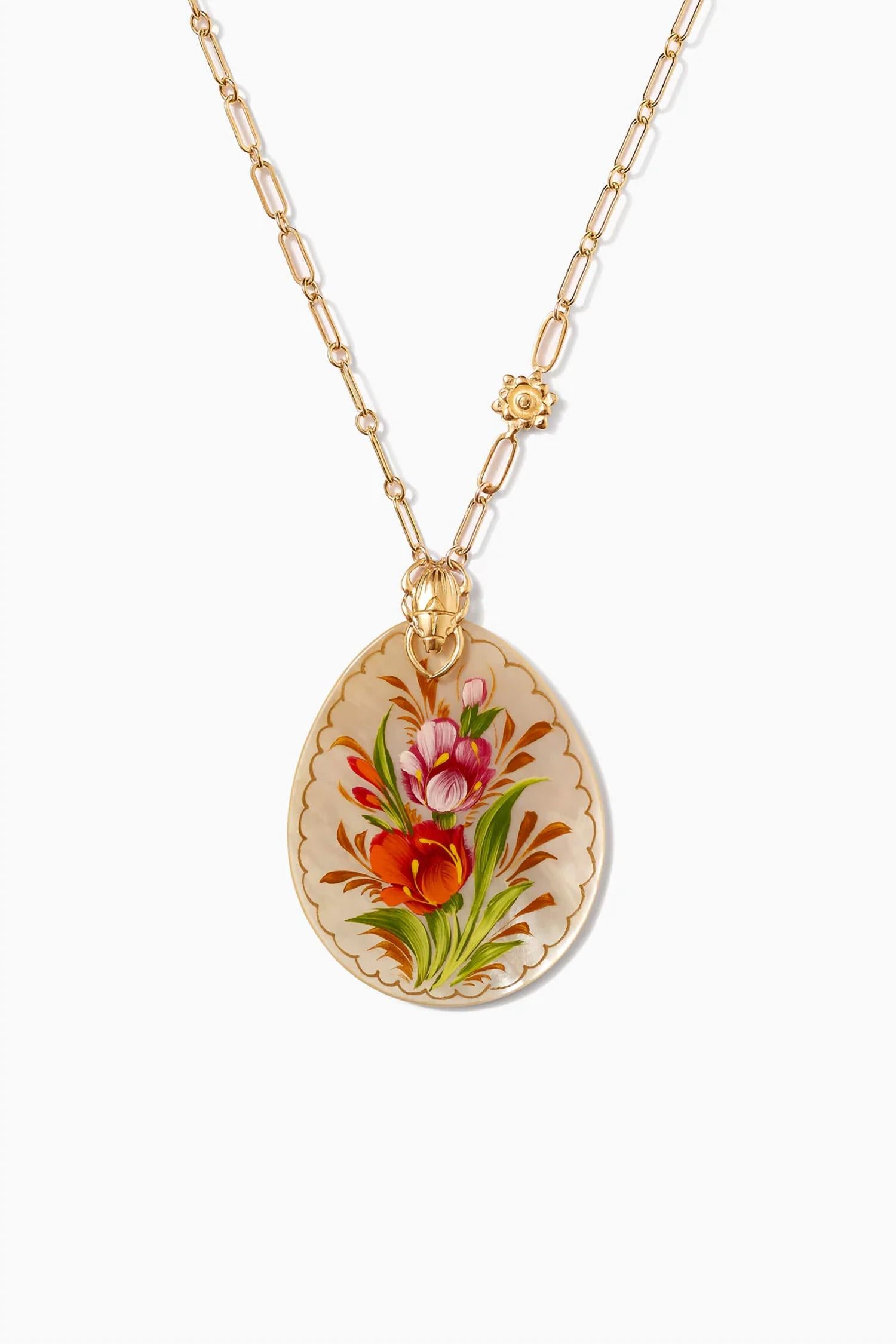 Chan Luu Flower Print Necklace In Cream Mix In Gold