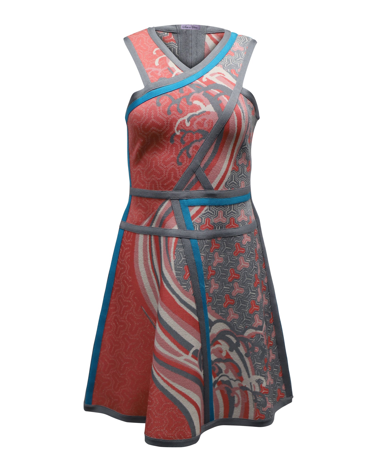 image of Herve Leger Eriko Tidal Wave Jacquard Dress in Multicolor Print Rayon