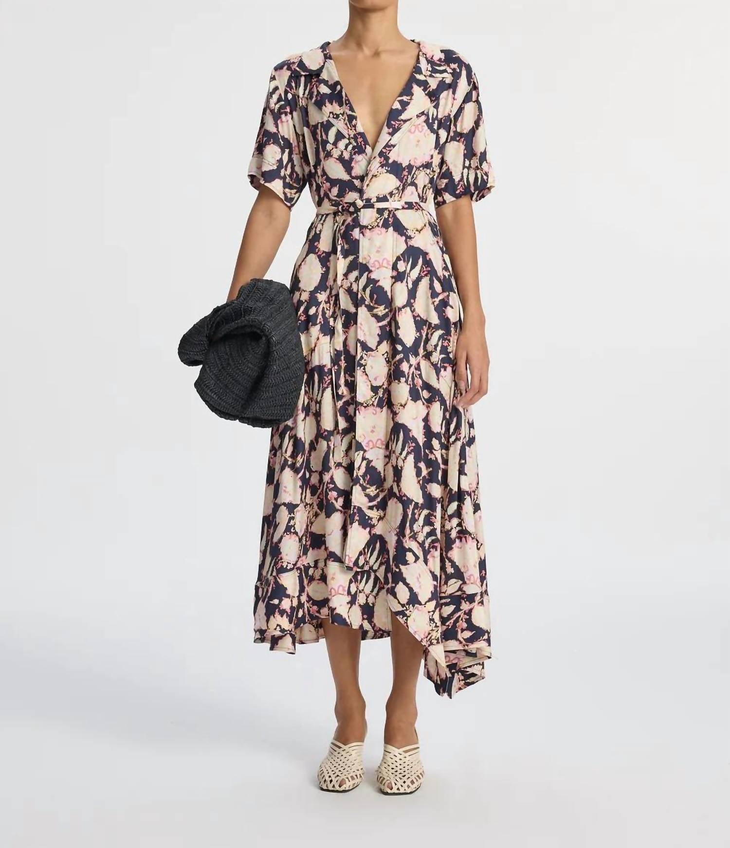 A.l.c Emery Midi Dress In Maritime Navy Multi