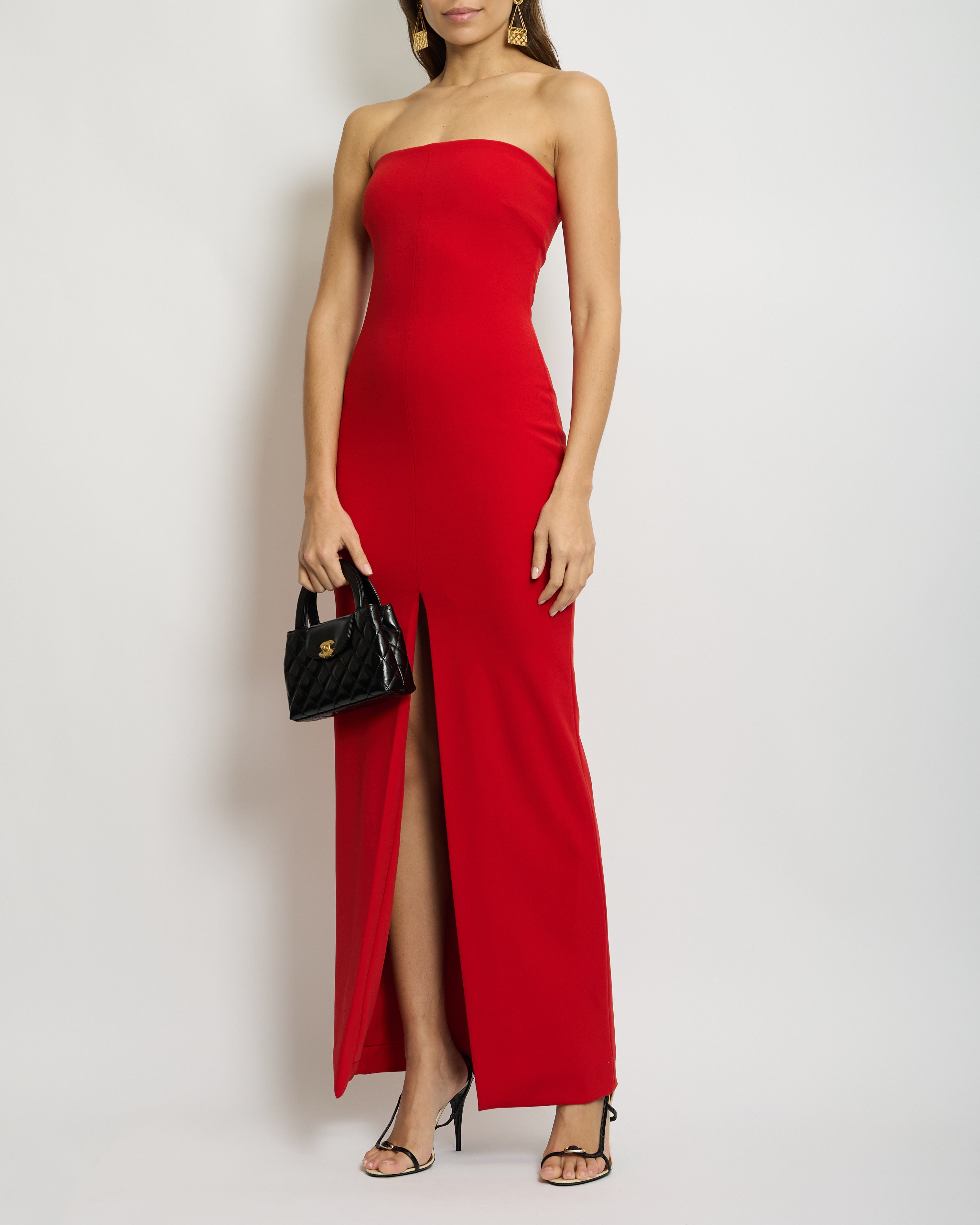 Solace London Strapless Maxi Dress With Split Detail At The Front In Red