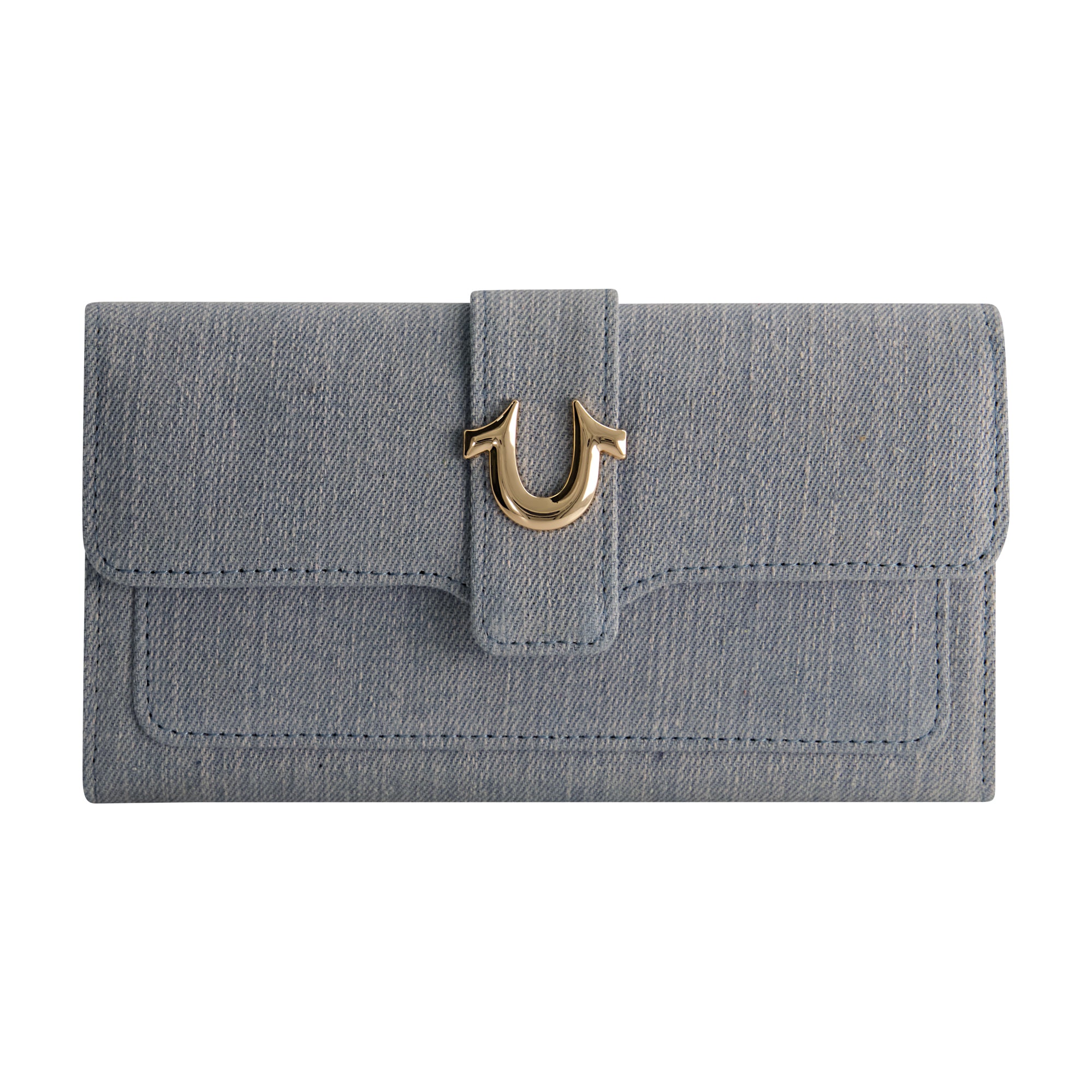 True Religion Denim Large Horseshoe Wallet In Metallic