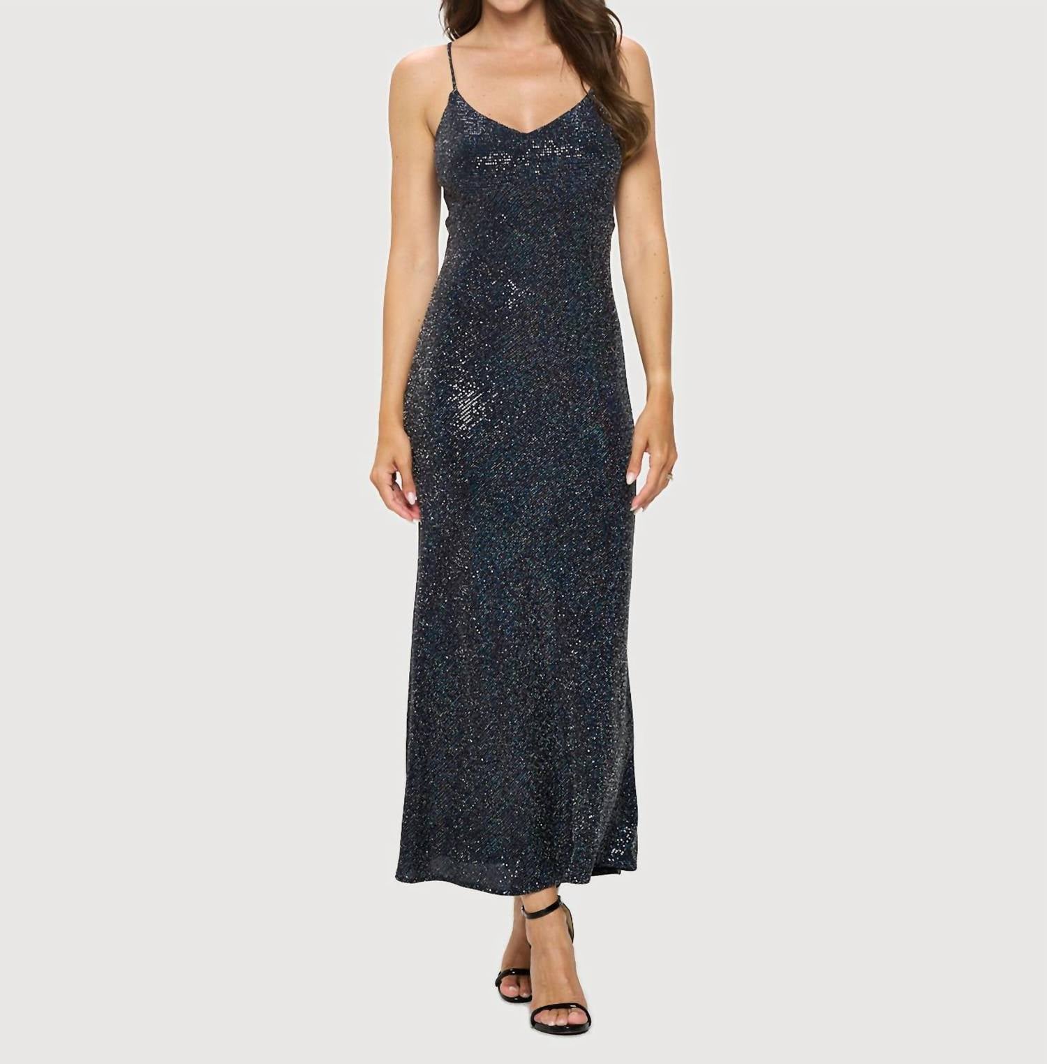 Shop Last Tango Spaghetti Strap Long Maxi Dress In Black In Blue