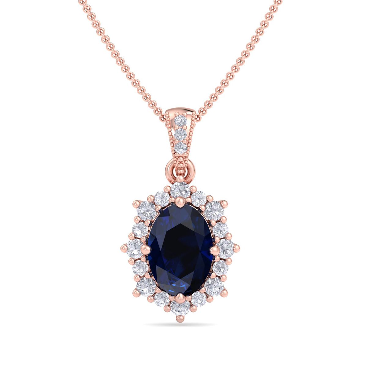 Sselects 1 3/4 Carat Oval Shape Sapphire And Diamond Necklace In 14k In Multi