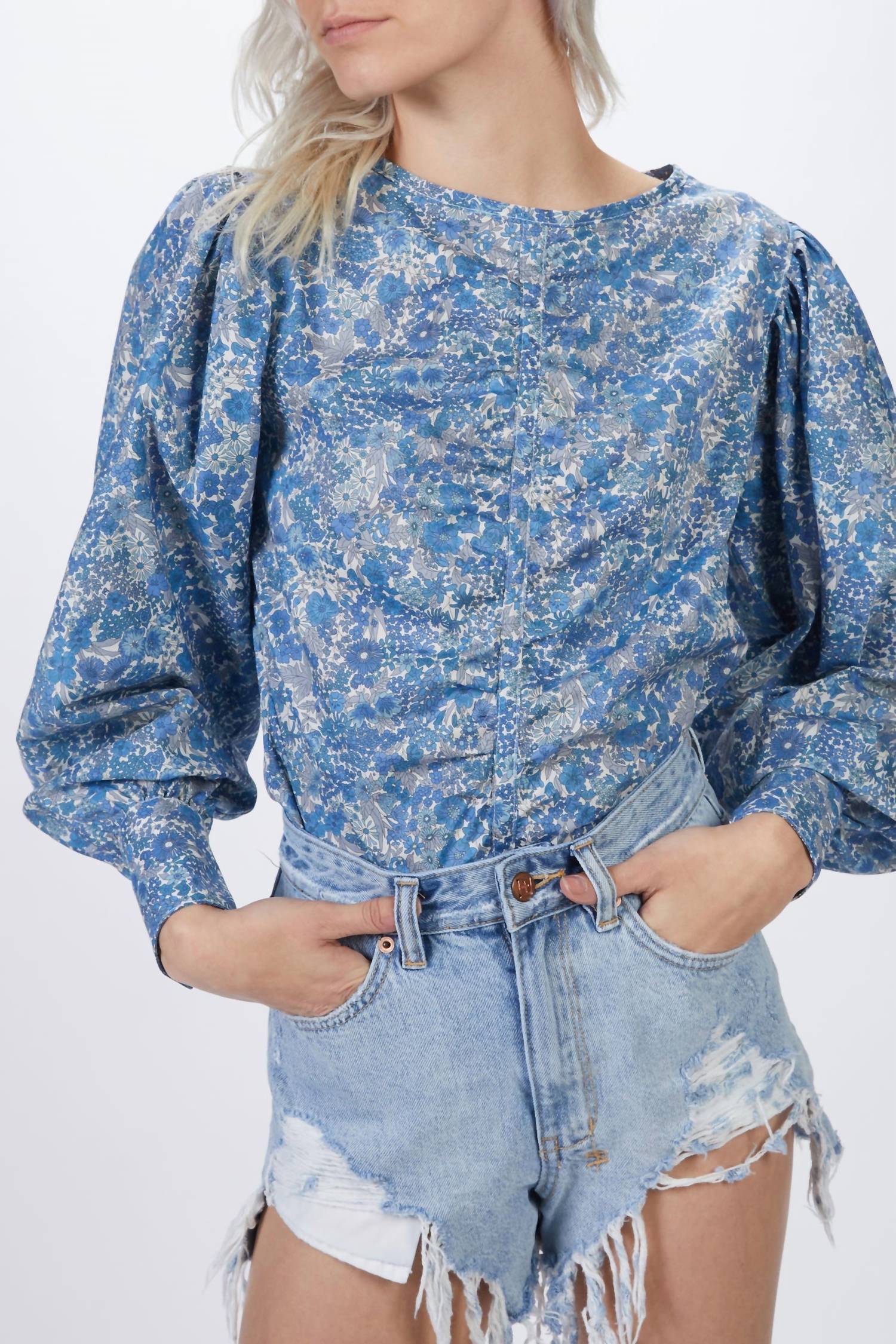 Shop Smythe Ruched Blouse In Blue Liberty