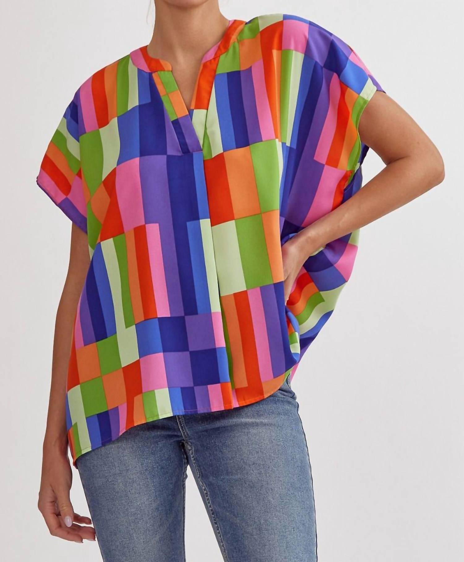 Shop Entro Summer Top In Bright Color Block In Multi