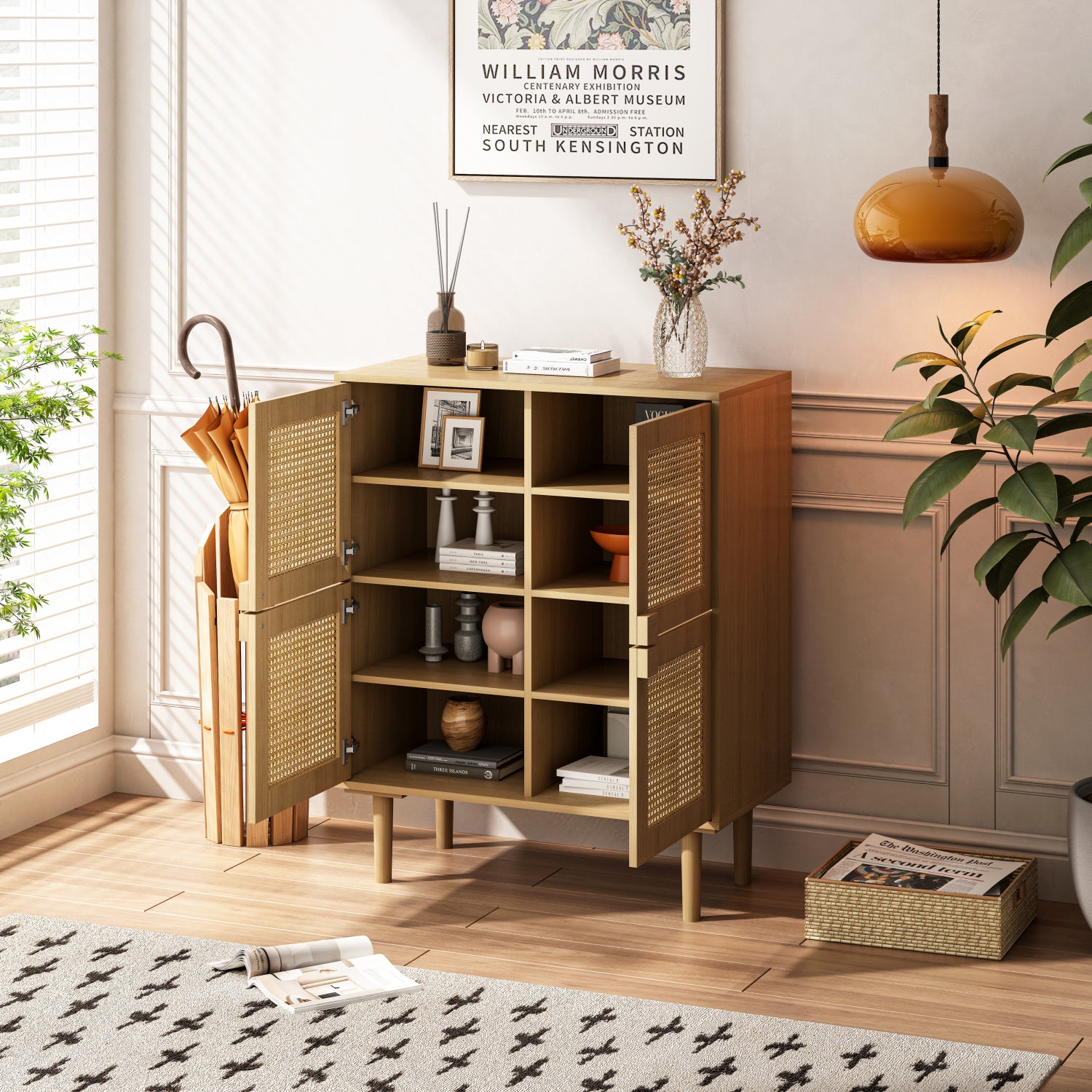Streamdale 4-Door Rattan Mesh Storage Cabinet
