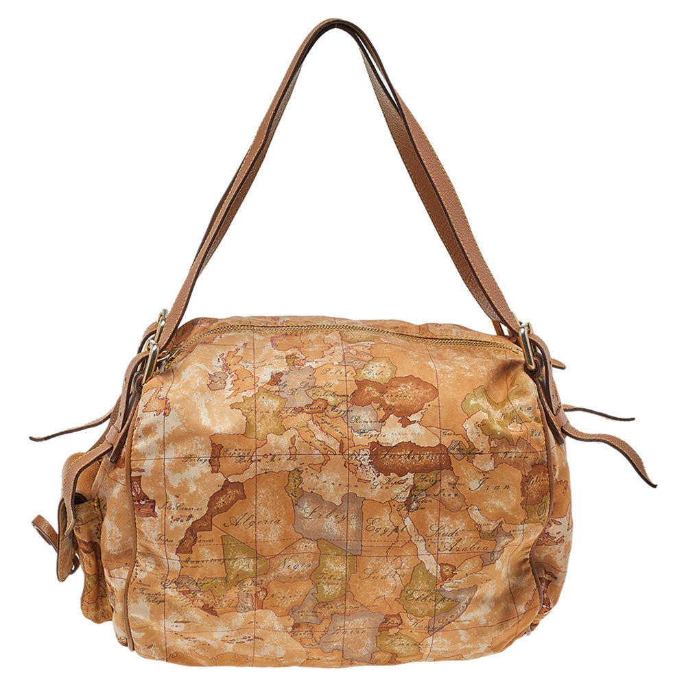 Alviero Martini 1a Classe Geo Print -brown Nylon And Leather Satchel