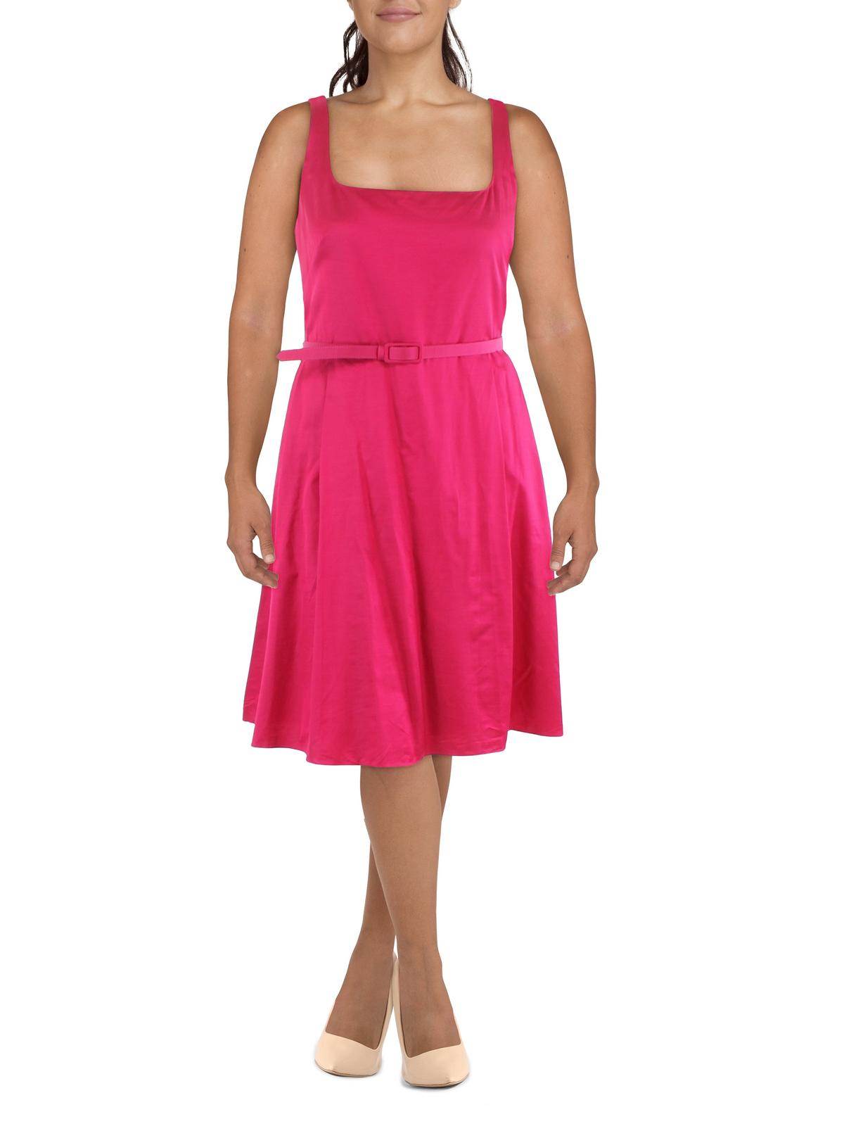 Lauren Ralph Lauren Womens Crinkled Midi Fit & Flare Dress In Pink