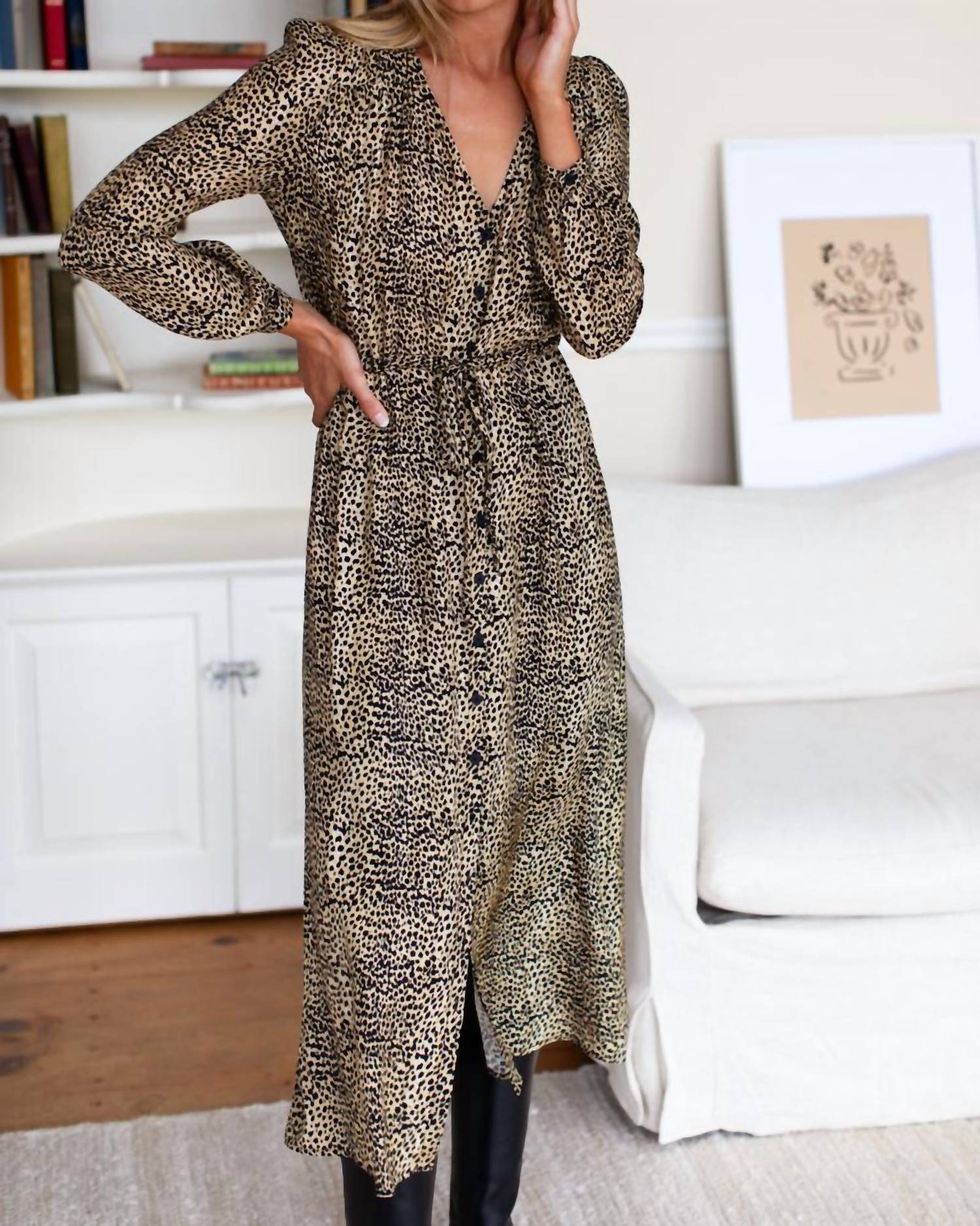 Shop Emerson Fry May Dress In Little Cheetah Silk In Brown