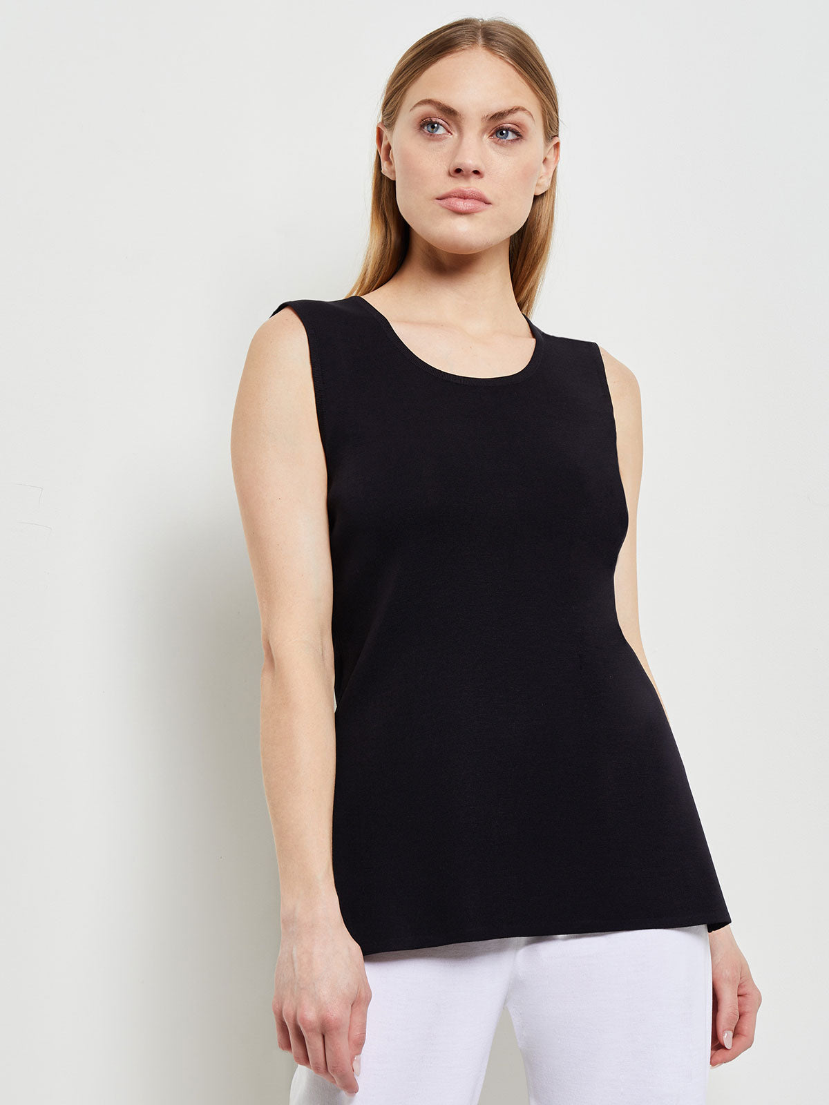 Shop Misook Long Classic Knit Tank Top In Black