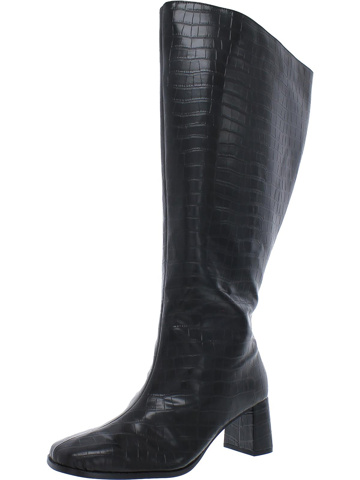 Shop Fashion To Figure Croc Knee High Womens Faux Leather Casual Knee-high Boots In Black
