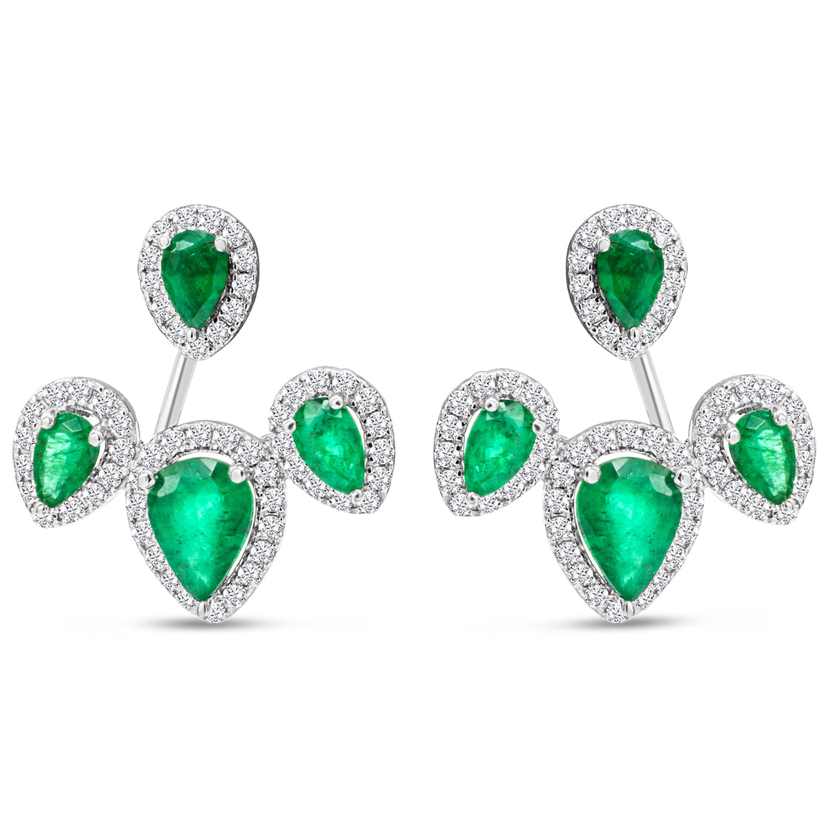 Sselects 3 Carat Emerald And Diamond Drop Earrings In 14 Karat White I-j, I1-i2 In Gold