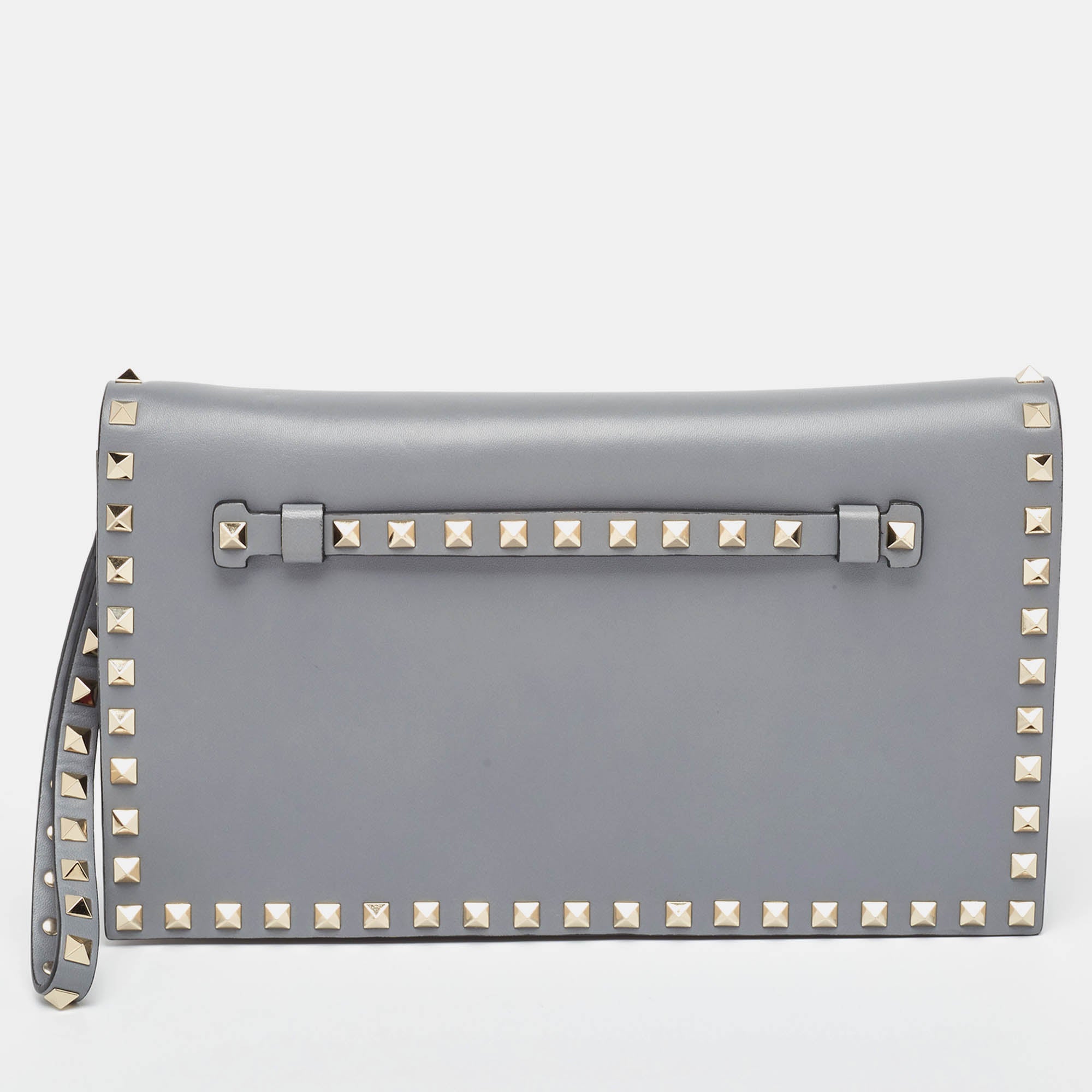 Valentino Garavani Leather Rockstud Wristlet Clutch In Blue