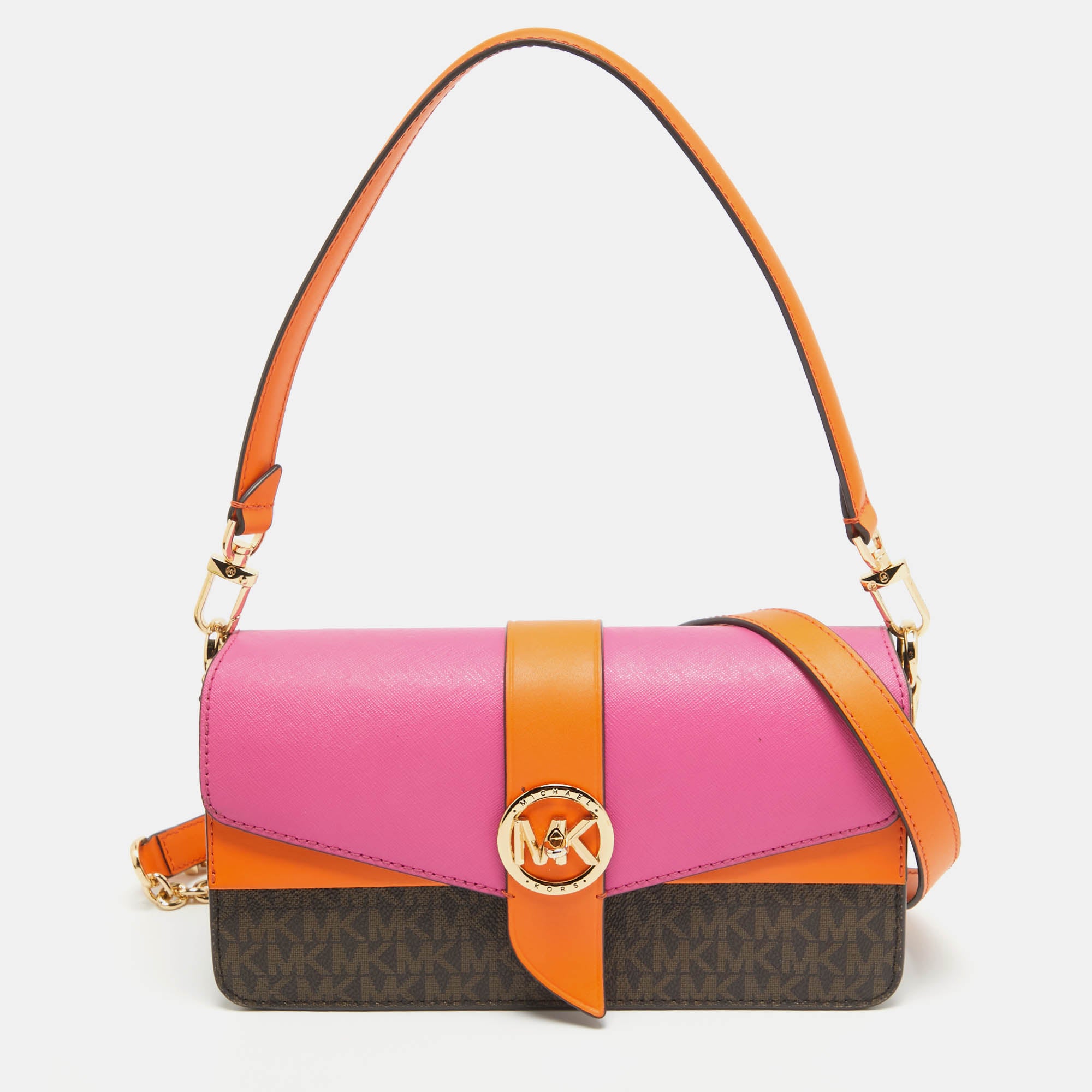Michael Kors Color Signature Coated Canvas And Leather Medium Greenwich Shoulder Bag In Multi