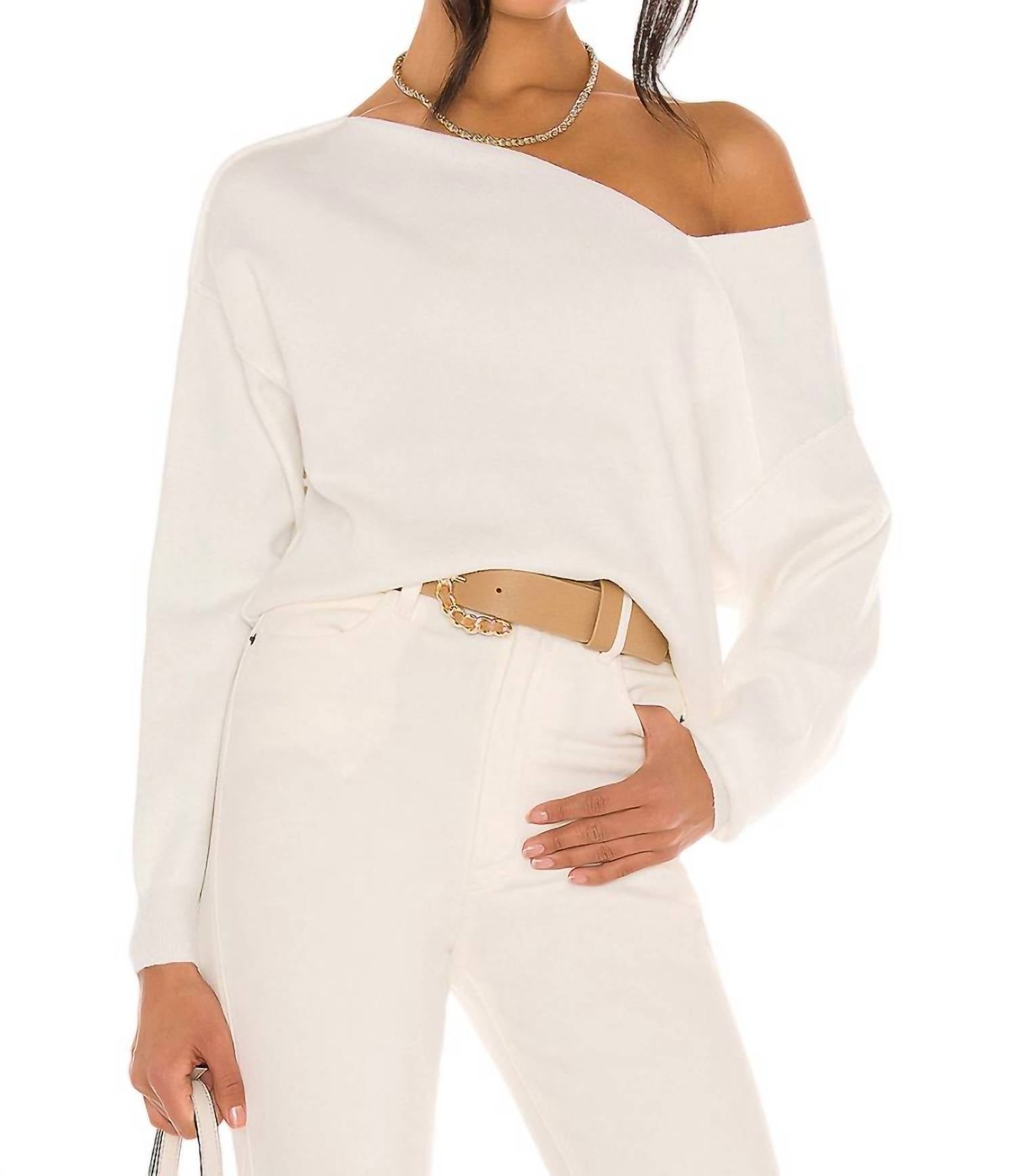 Line And Dot Favorite Off Shoulder Ribbed Sweater In White