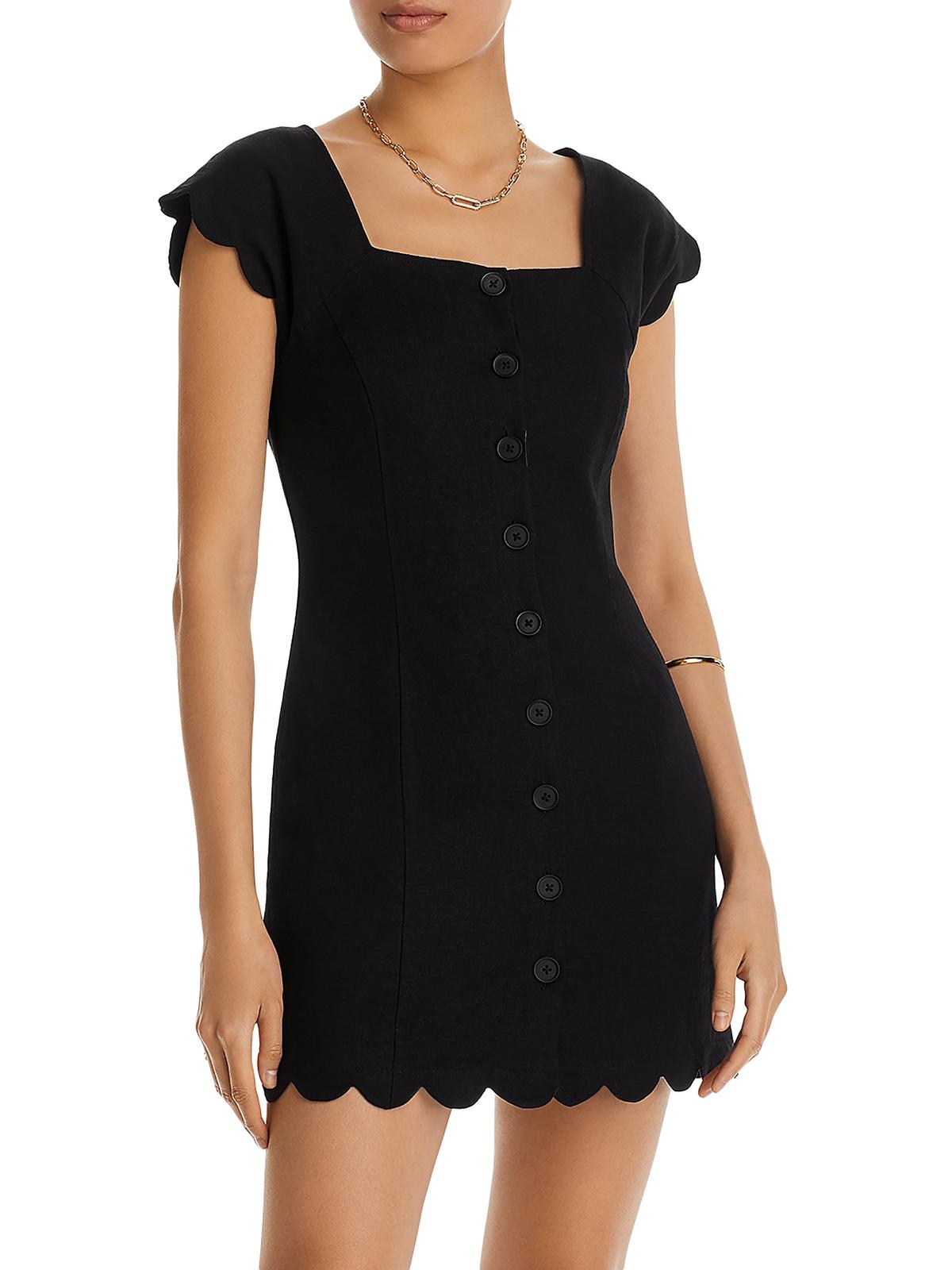 Aqua Womens Linen Short Mini Dress In Black