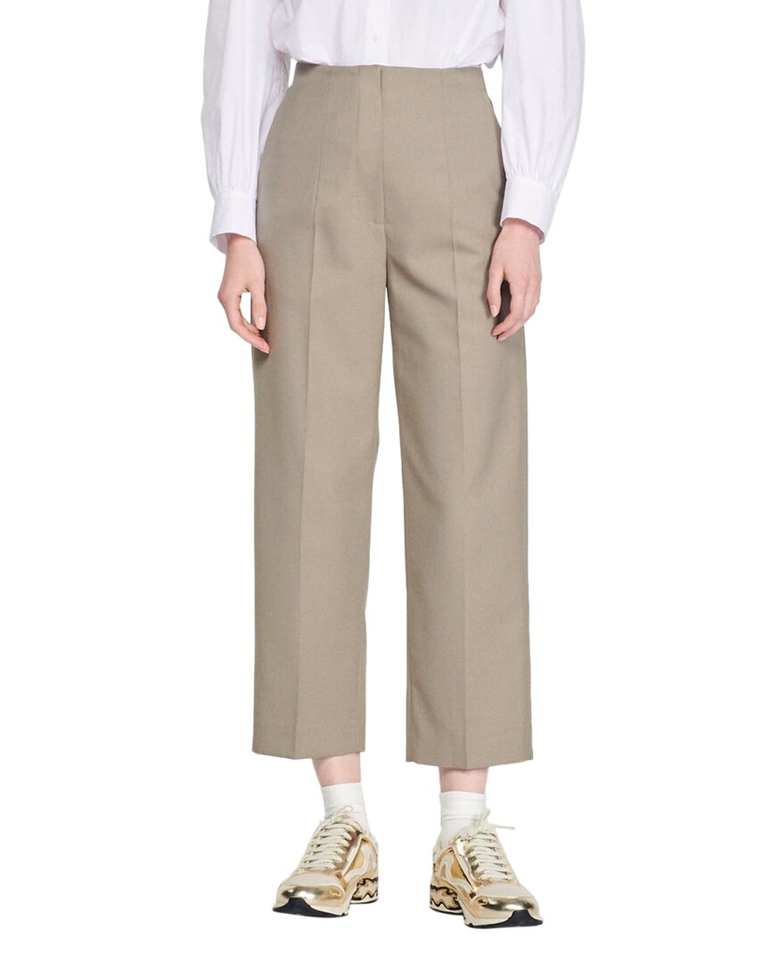 Shop Sandro Wool-blend Pant In Beige