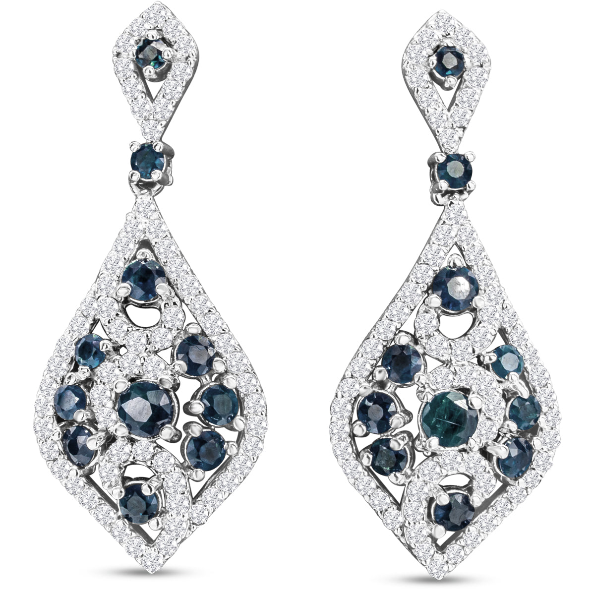 Sselects 2 Carat Sapphire And Diamond Drop Earrings In 14 Karat White I-j, I1-i2 In Gold