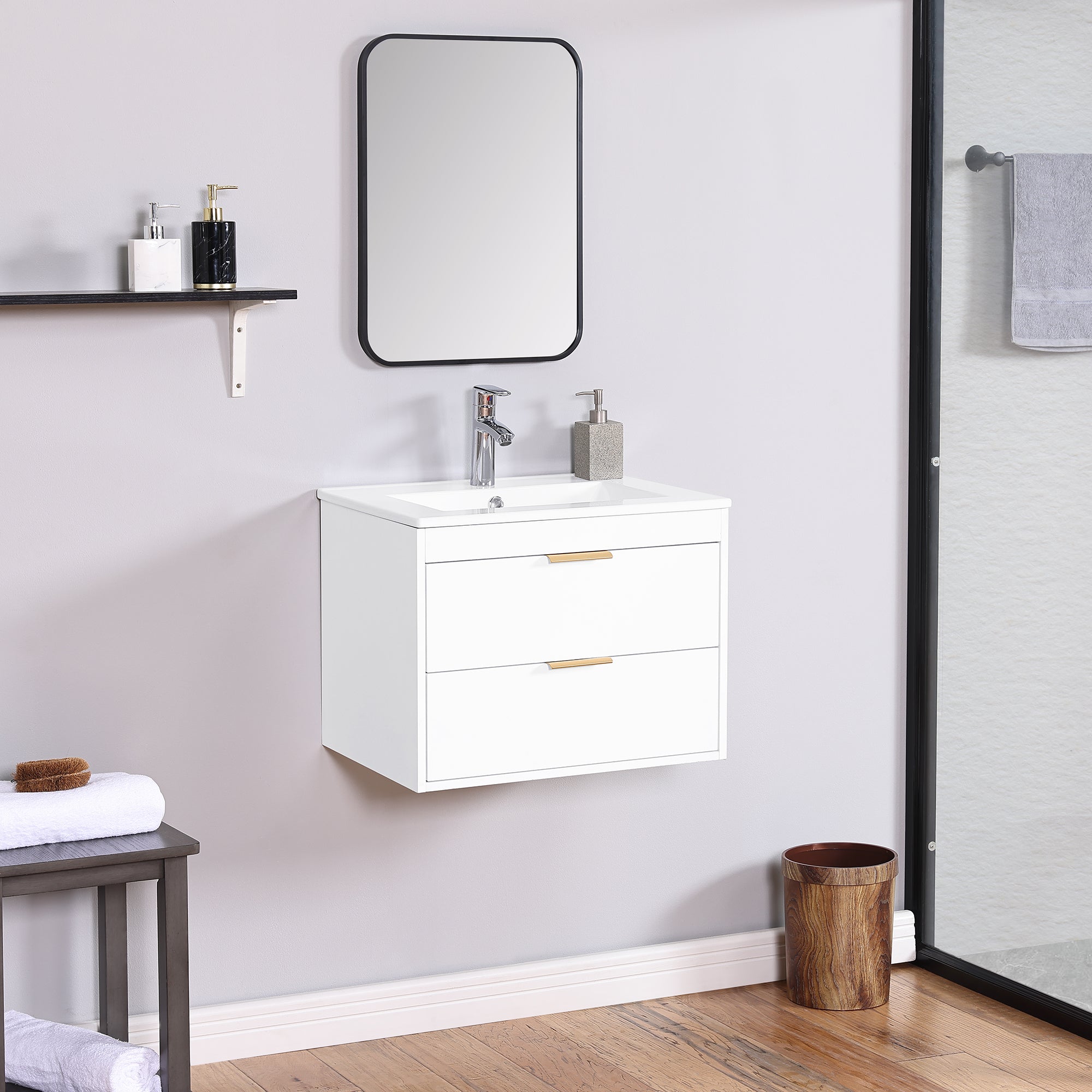 Streamdale 24" Wall-Mounted Vanity w/ Porcelain Sink & Soft-Close Doors