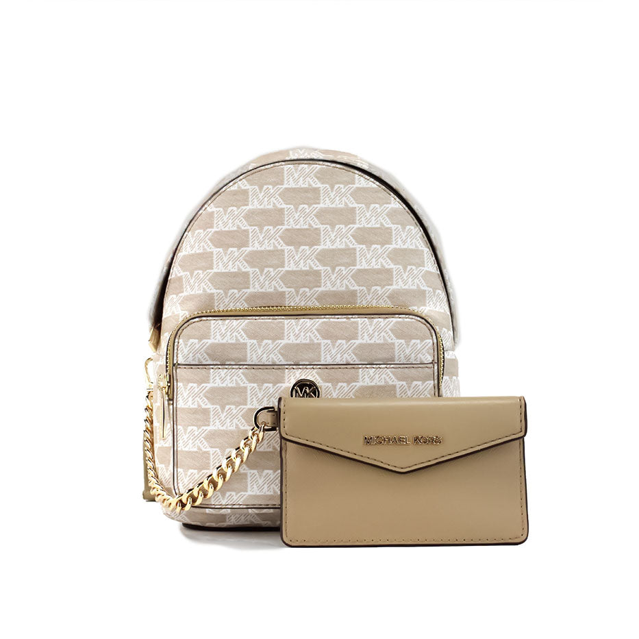 Michael Kors Maisie Mini Camel Signature Canvas 2-n-1 Card Case Backpack Women's Bag In Multi