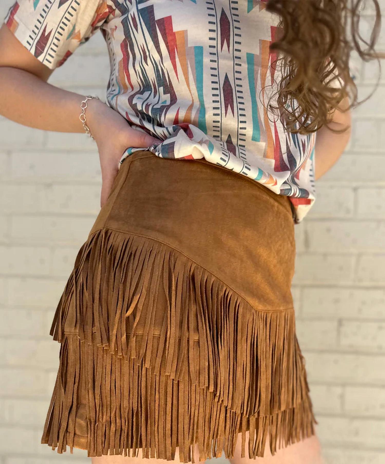 Sterling Kreek Fort Worth Fringe Skirt In Brown