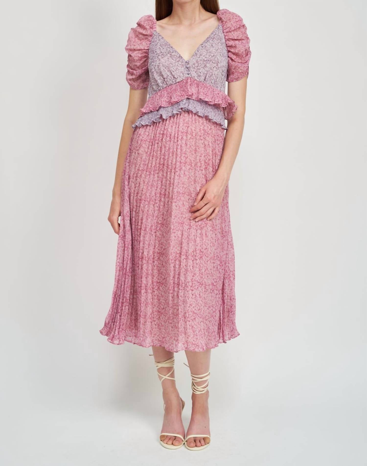 Shop En Saison Annie Pleated Midi Dress In Lilac In Pink