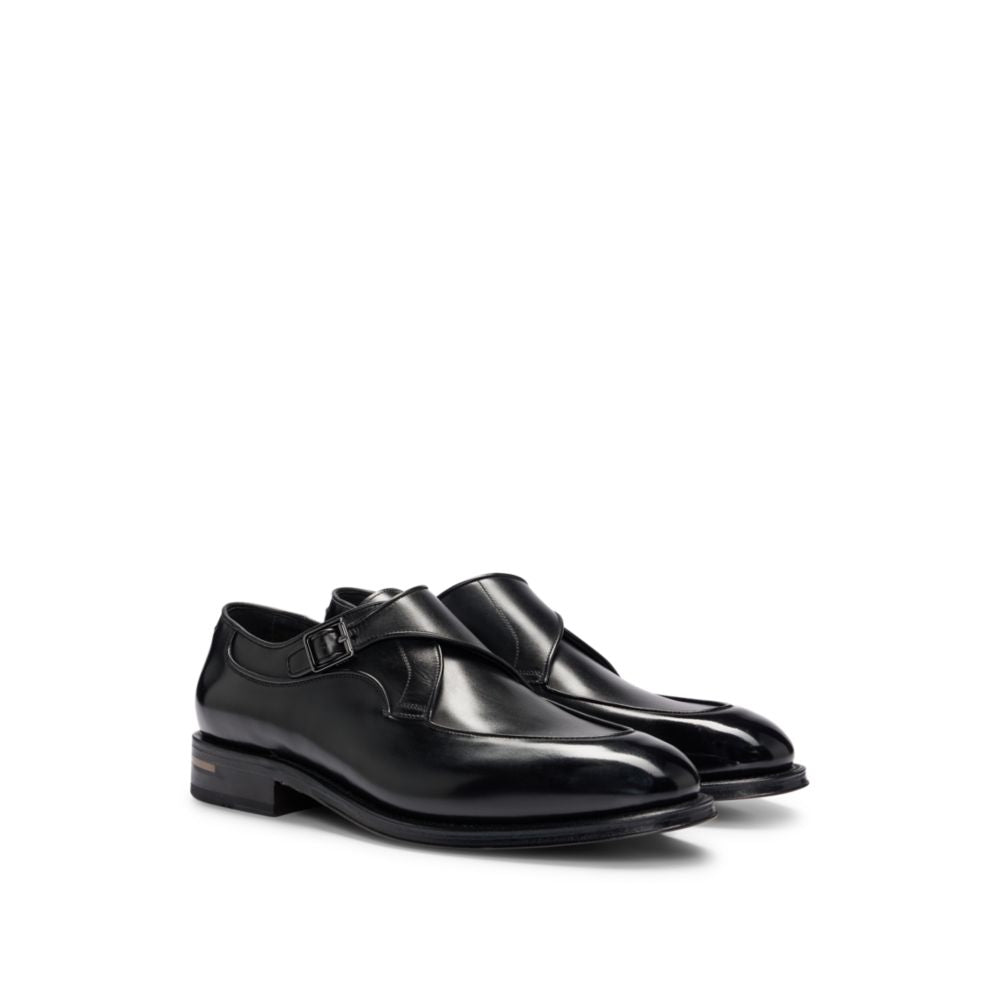Hugo Boss Single-monk Shoes In Burnished Leather In Black