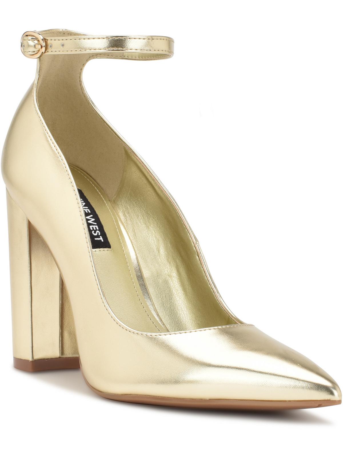 Shop Nine West Plana 3 Womens Metallic Pointed Toe Ankle Strap In Gold