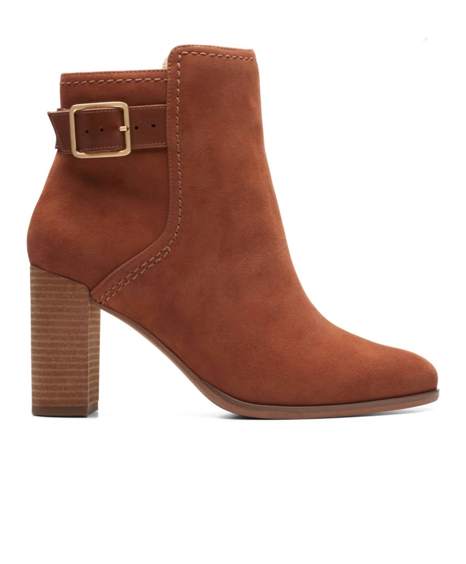 Shop Clarks Freva85 Buckle Boots In Caramel Suede In Brown