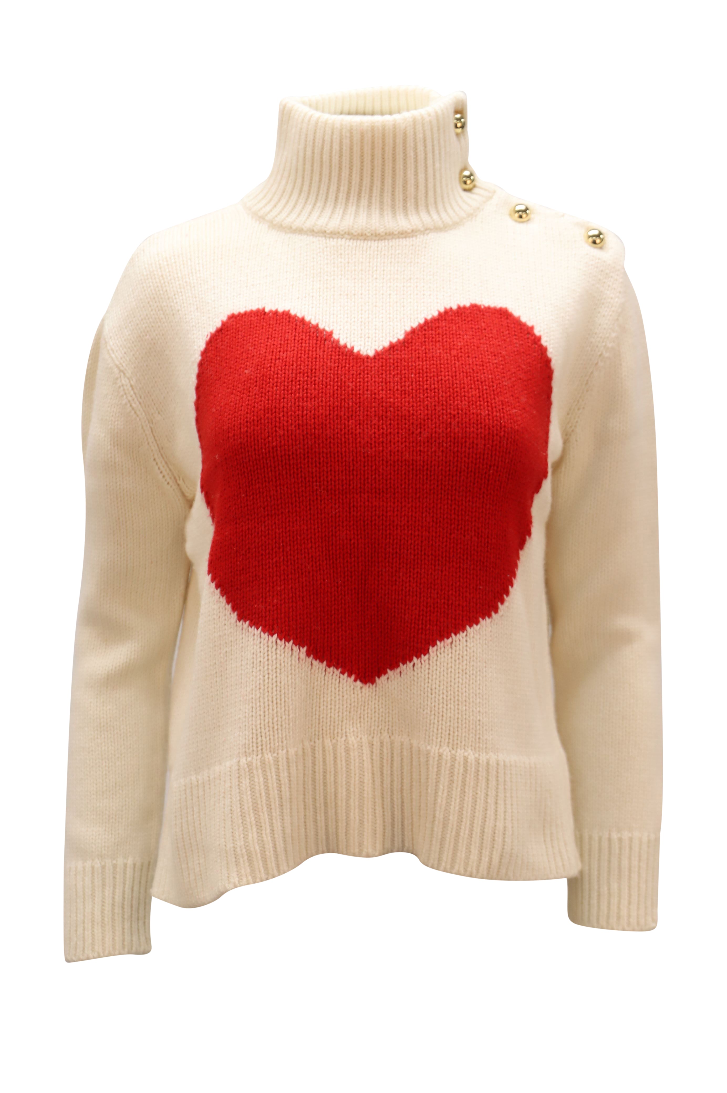 image of Kate Spade Heart Knit Mock Neck Sweater in White Ivory Viscose