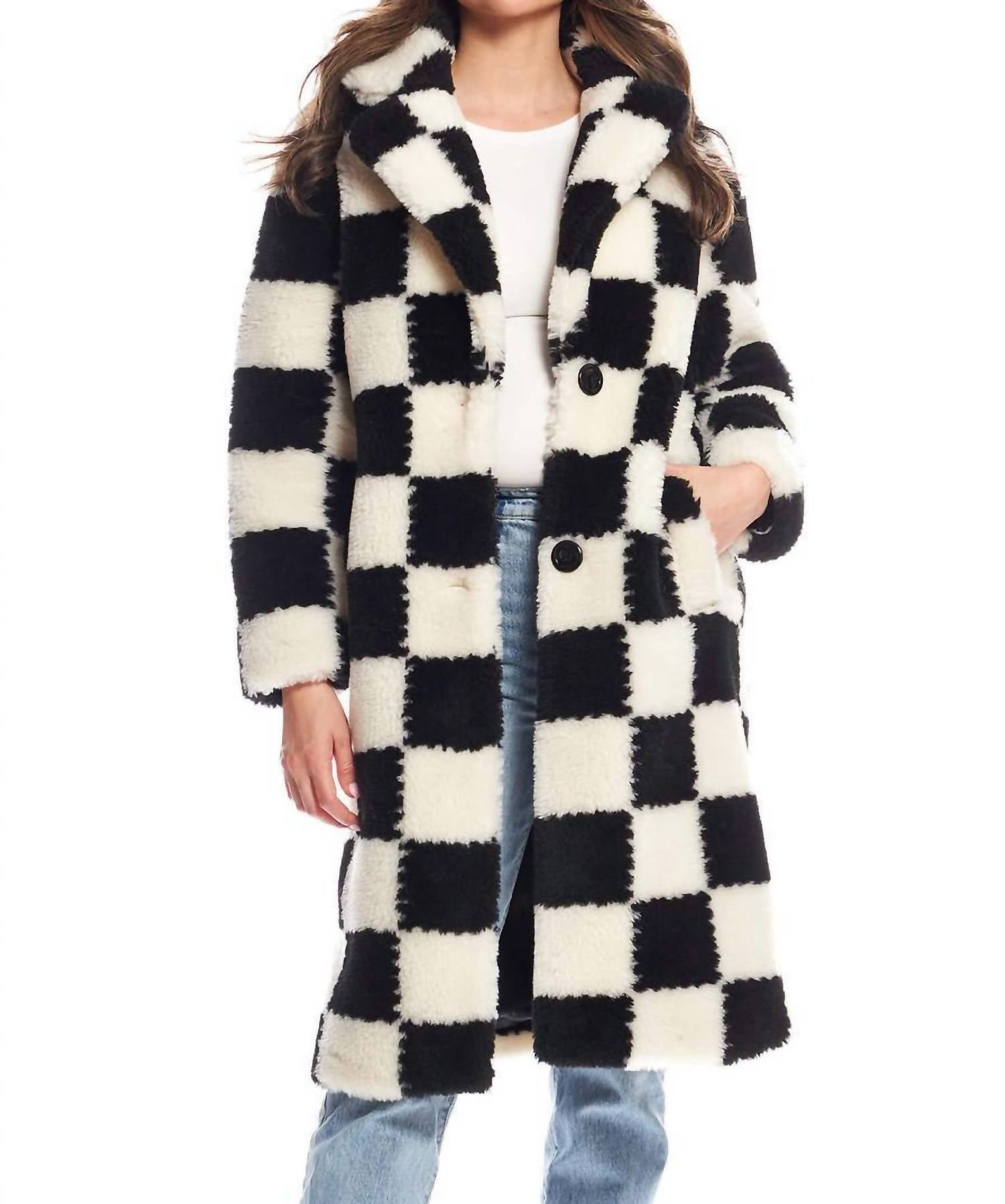 Shop Fabulous Furs Checkmate Knee-length Coat In Black In Beige