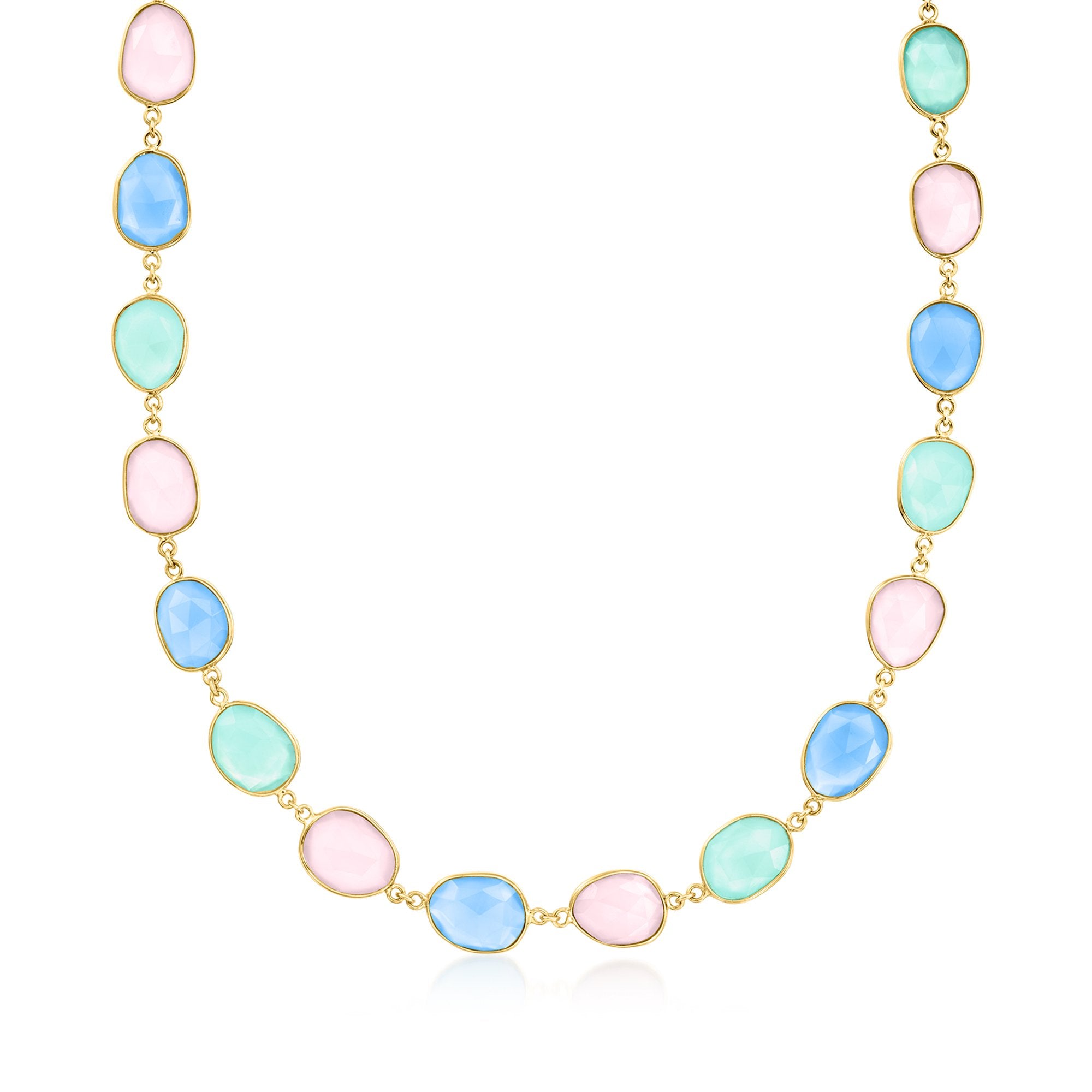 Ross-simons Pink And Tonal Blue Chalcedony Necklace In 18kt Gold Over Sterling