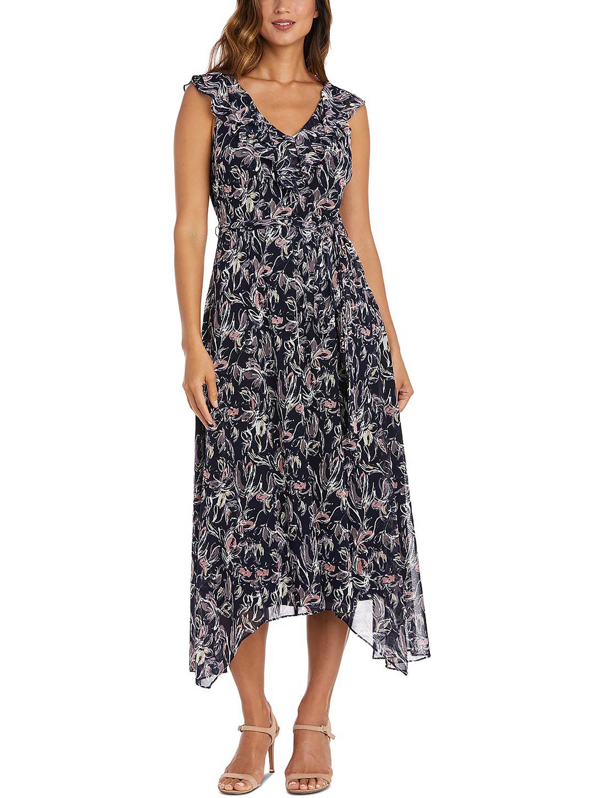 Shop R & M Richards Petites Womens Ruffed Maxi Fit & Flare Dress In Multi