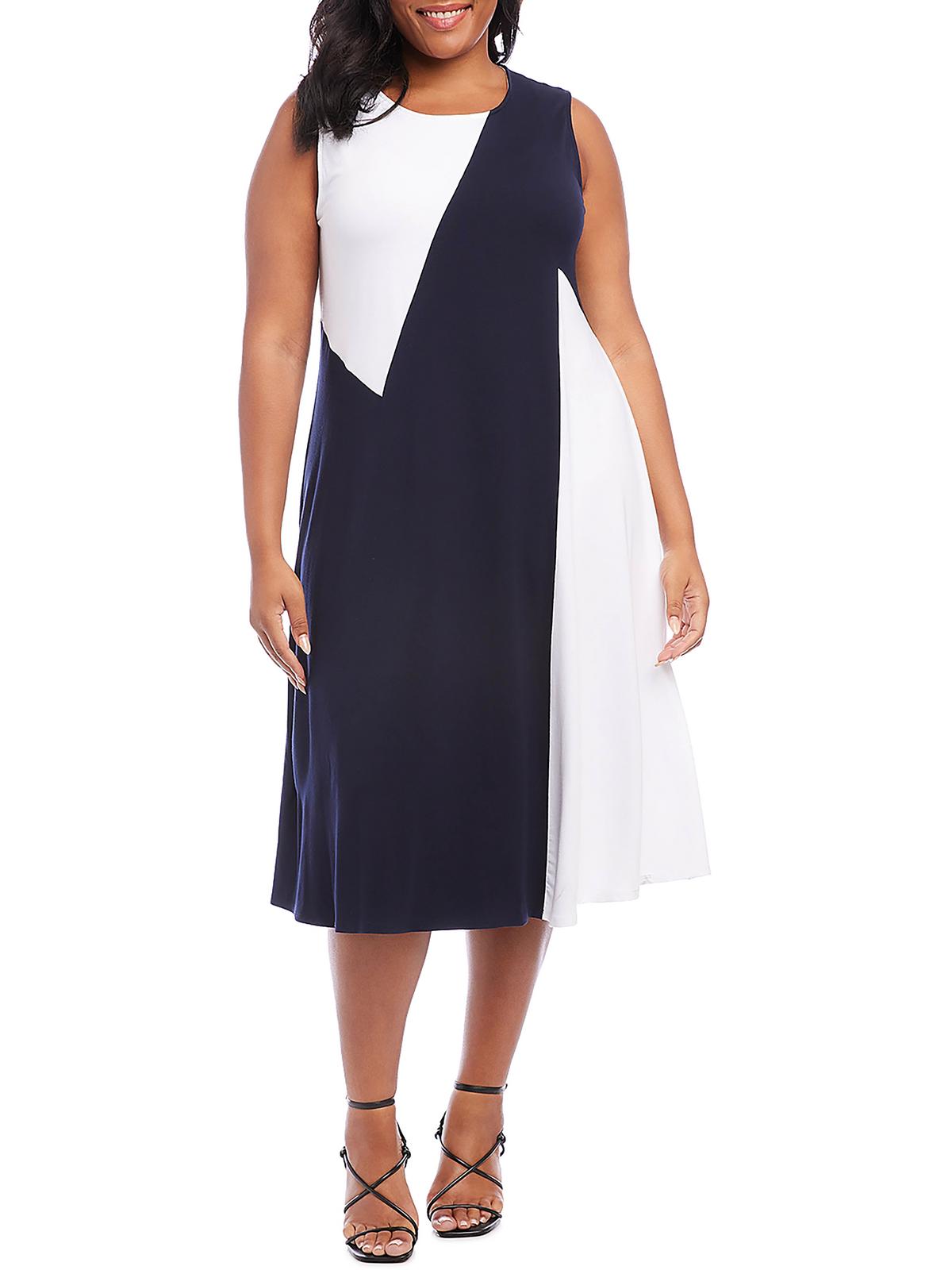 Karen Kane Plus Womens Colorblock Rayon Maxi Dress In Blue