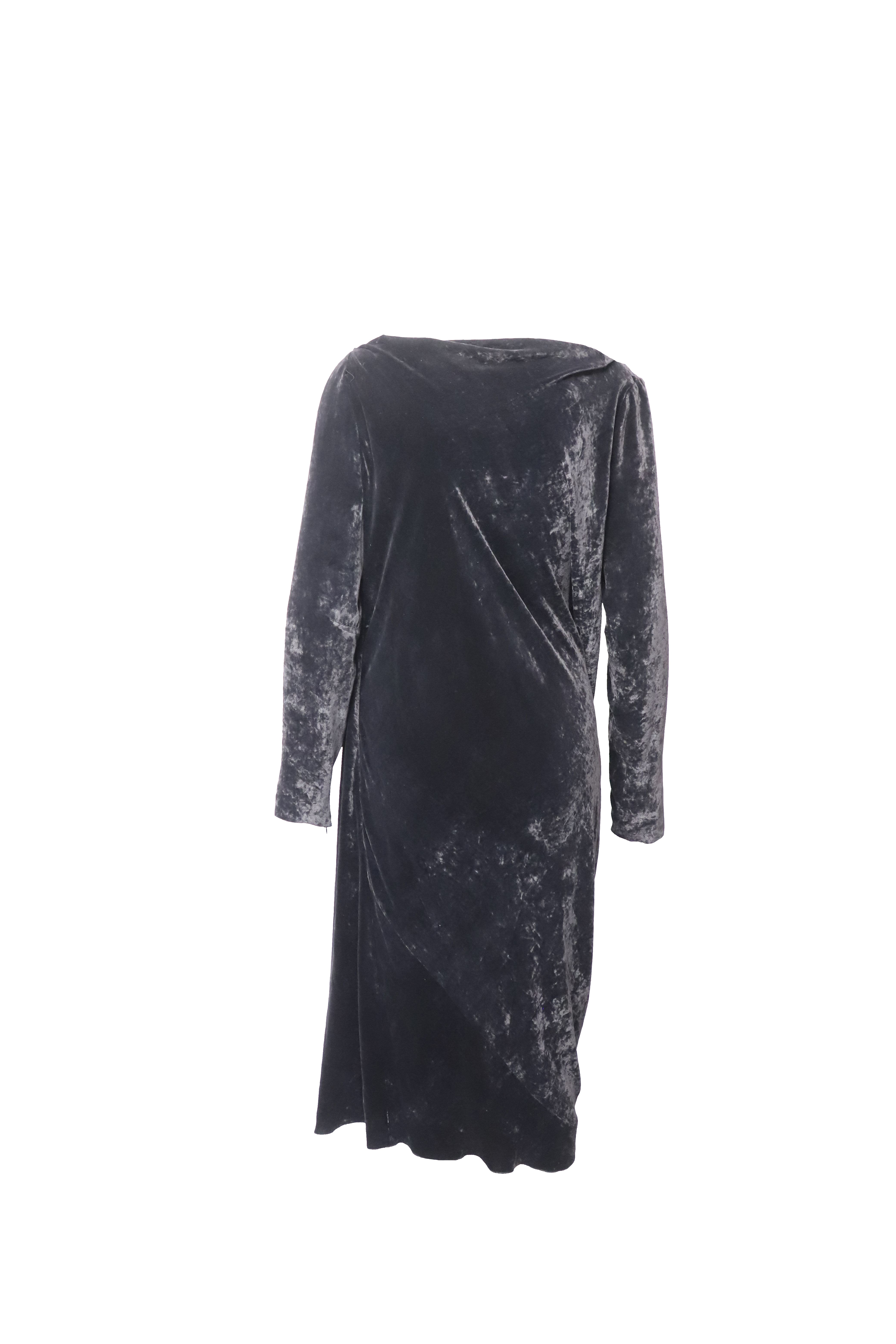 image of Lanvin Velvet Long Sleeve Draped Dress in Black Viscose