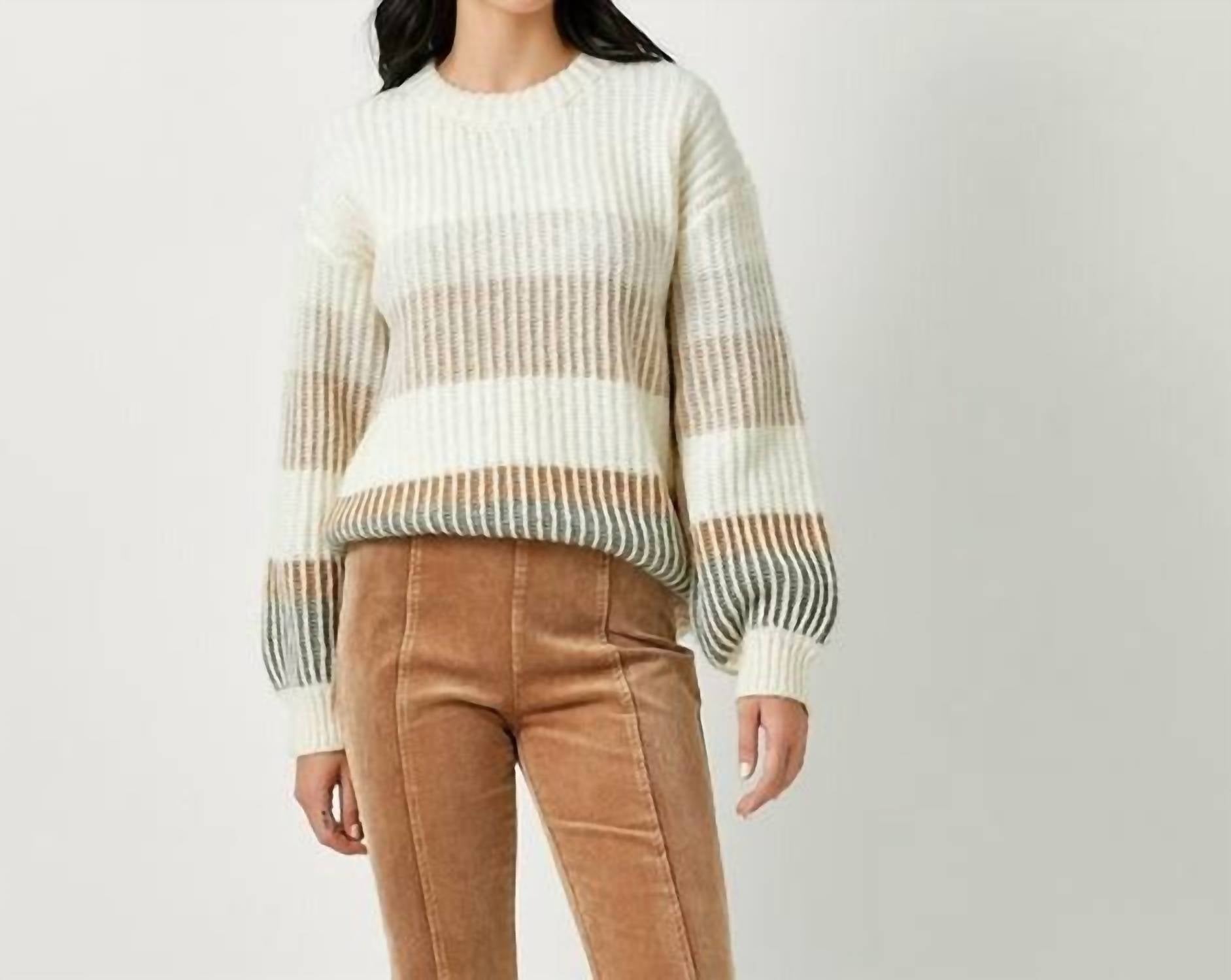 Shop Mystree Luxe Puff Sleeve Sweater In Ivory Mix In Beige