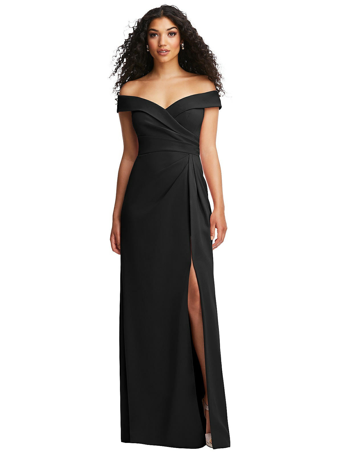 Shop After Six Cuffed Off-the-shoulder Pleated Faux Wrap Maxi Dress In Black