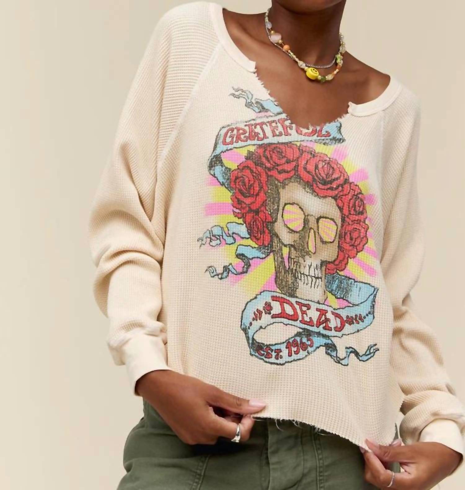 Shop Daydreamer Grateful Dead Love Will See You Through Ls Thermal Sweater In Sand In Beige